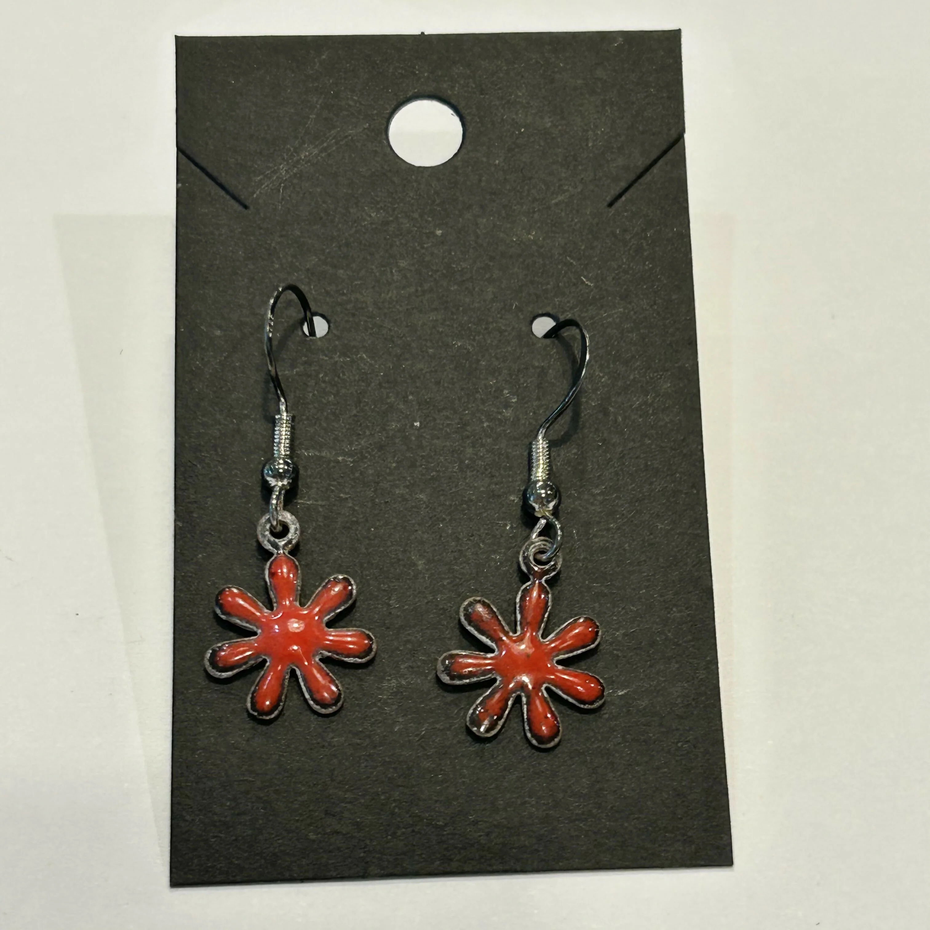 Red Enamel Flower Earrings