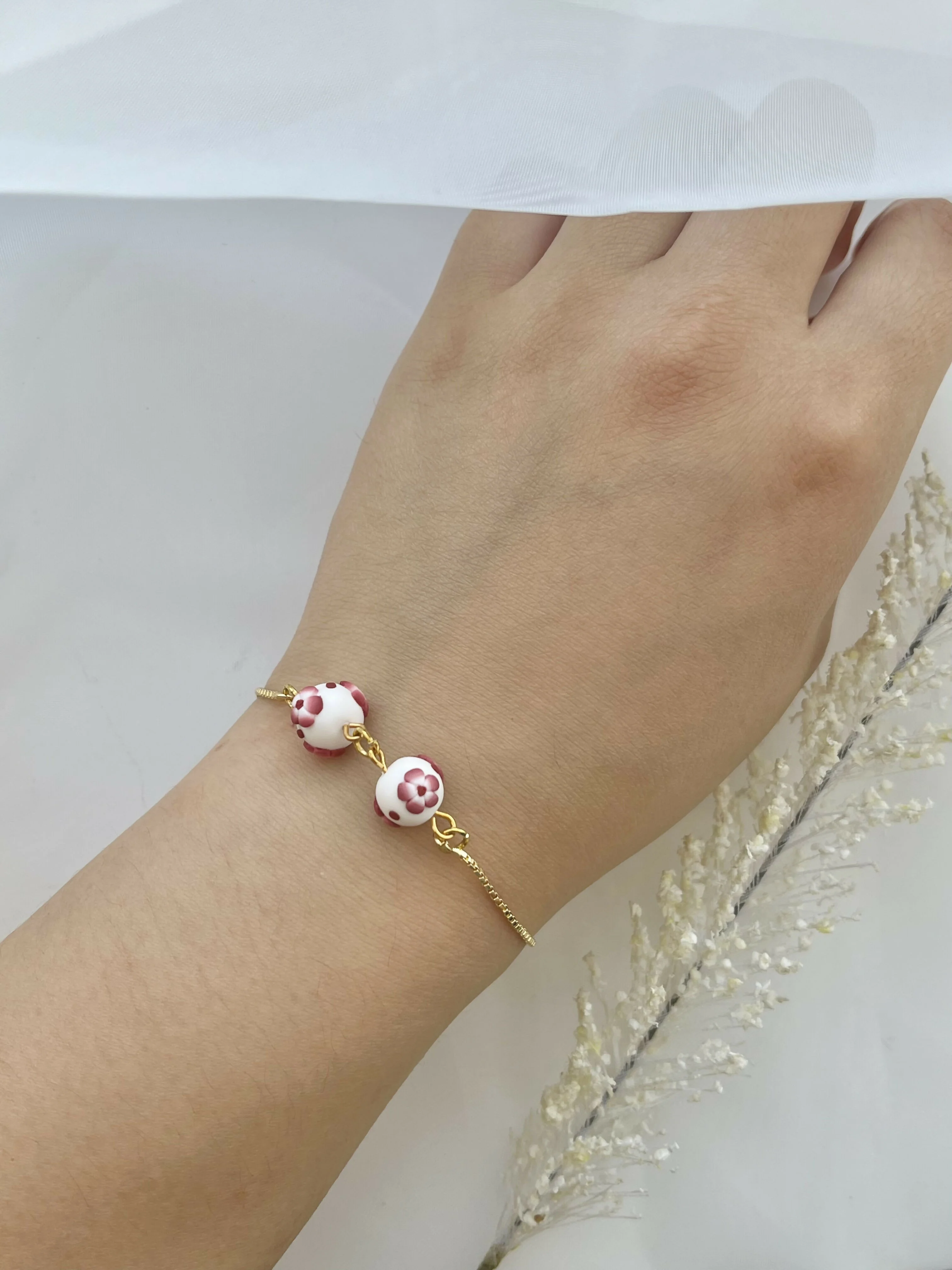 Red Floral Bracelets - Handmade Polymer Clay Bracelets