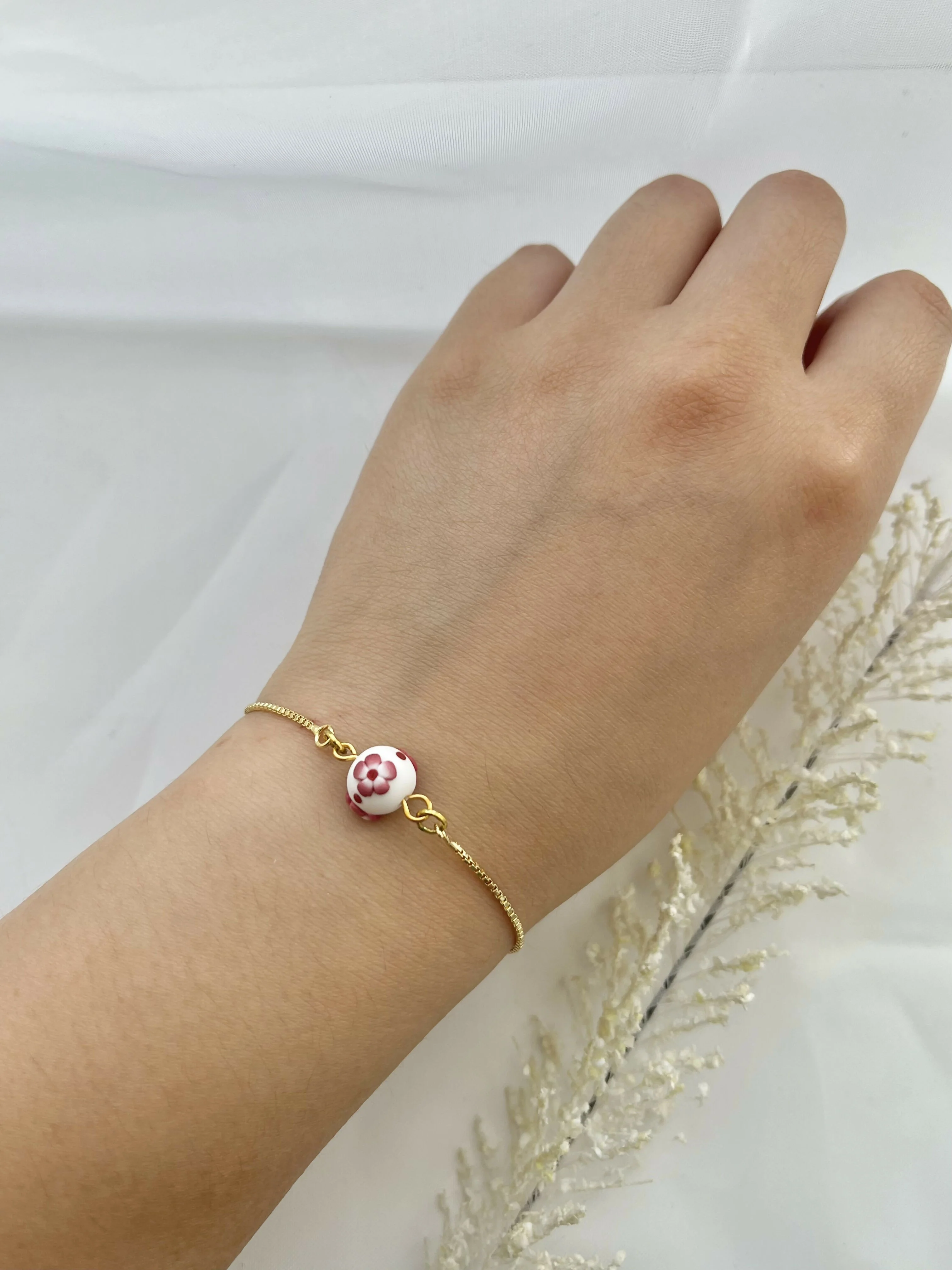 Red Floral Bracelets - Handmade Polymer Clay Bracelets - Image 2