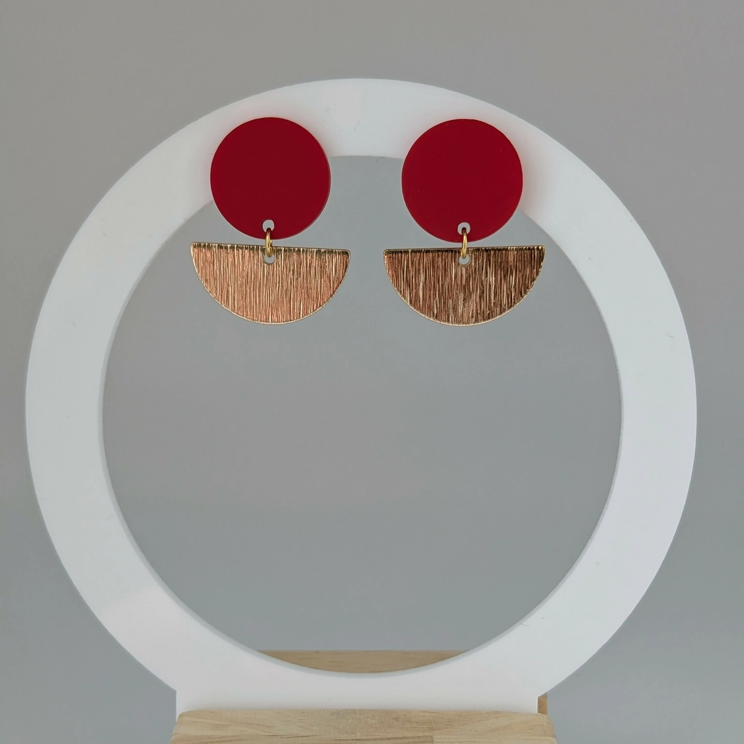 Red Geometric Earrings in Gold or Silver - Image 2
