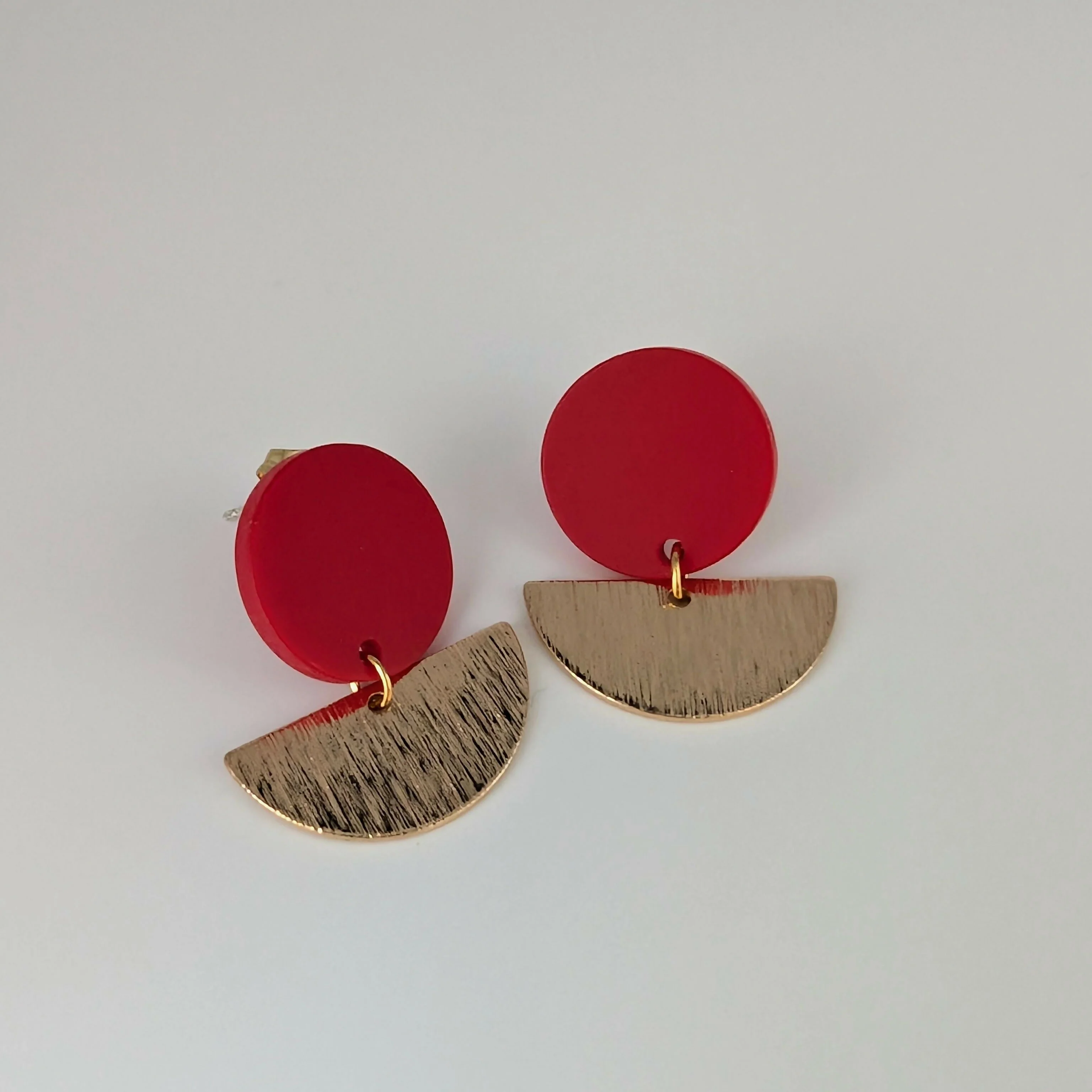 Red Geometric Earrings in Gold or Silver - Image 3
