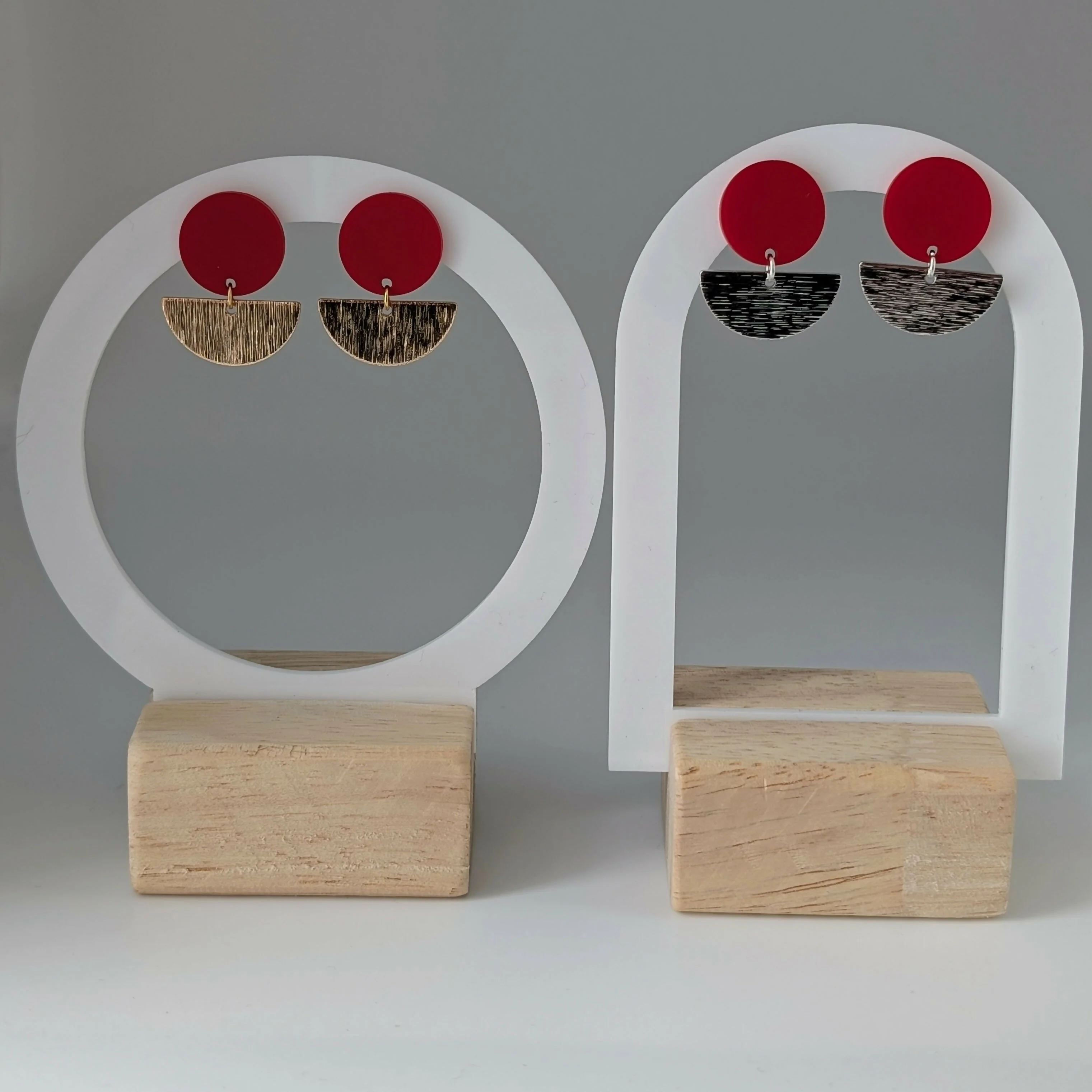 Red Geometric Earrings in Gold or Silver - Image 4