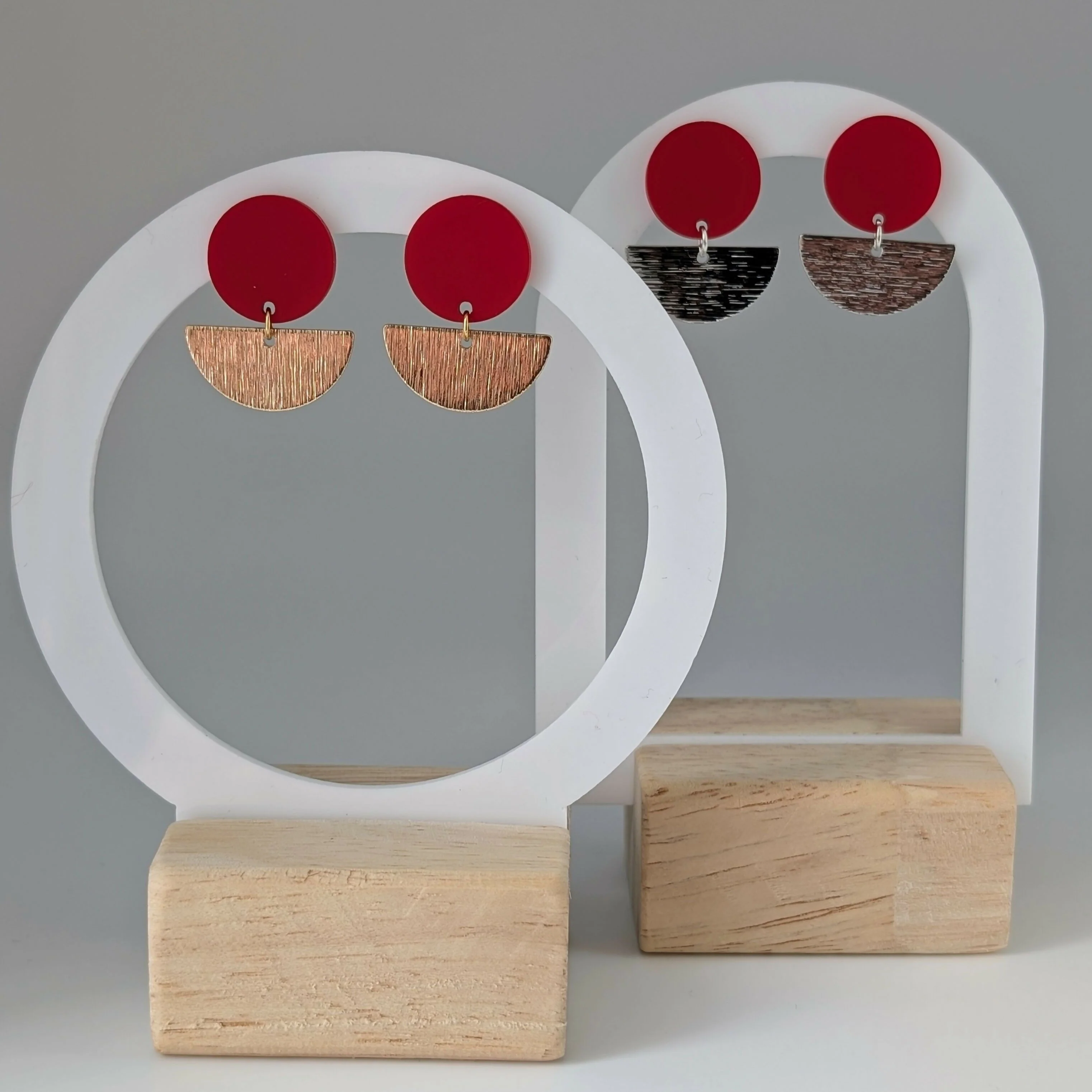 Red Geometric Earrings in Gold or Silver - Image 5