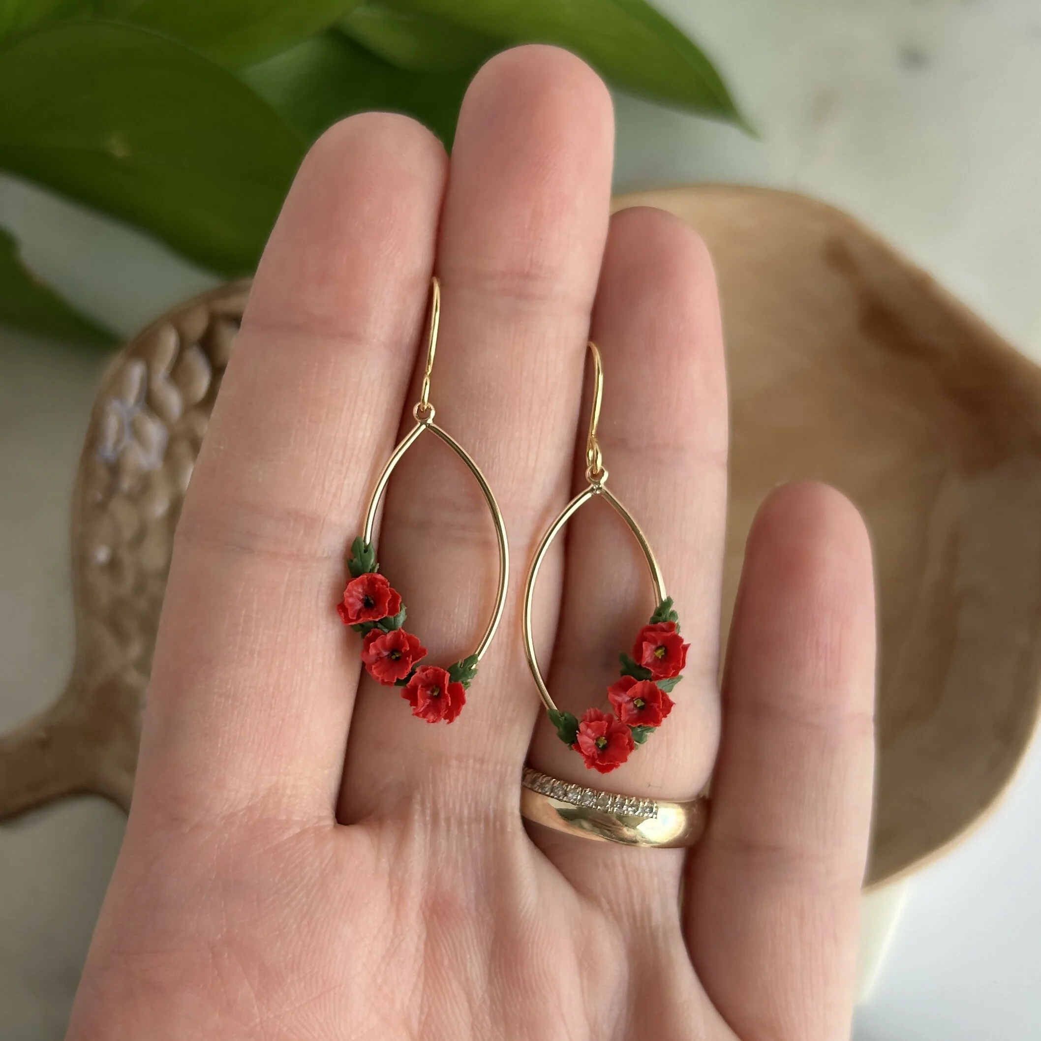 Red Poppy Flower Earrings - Image 2