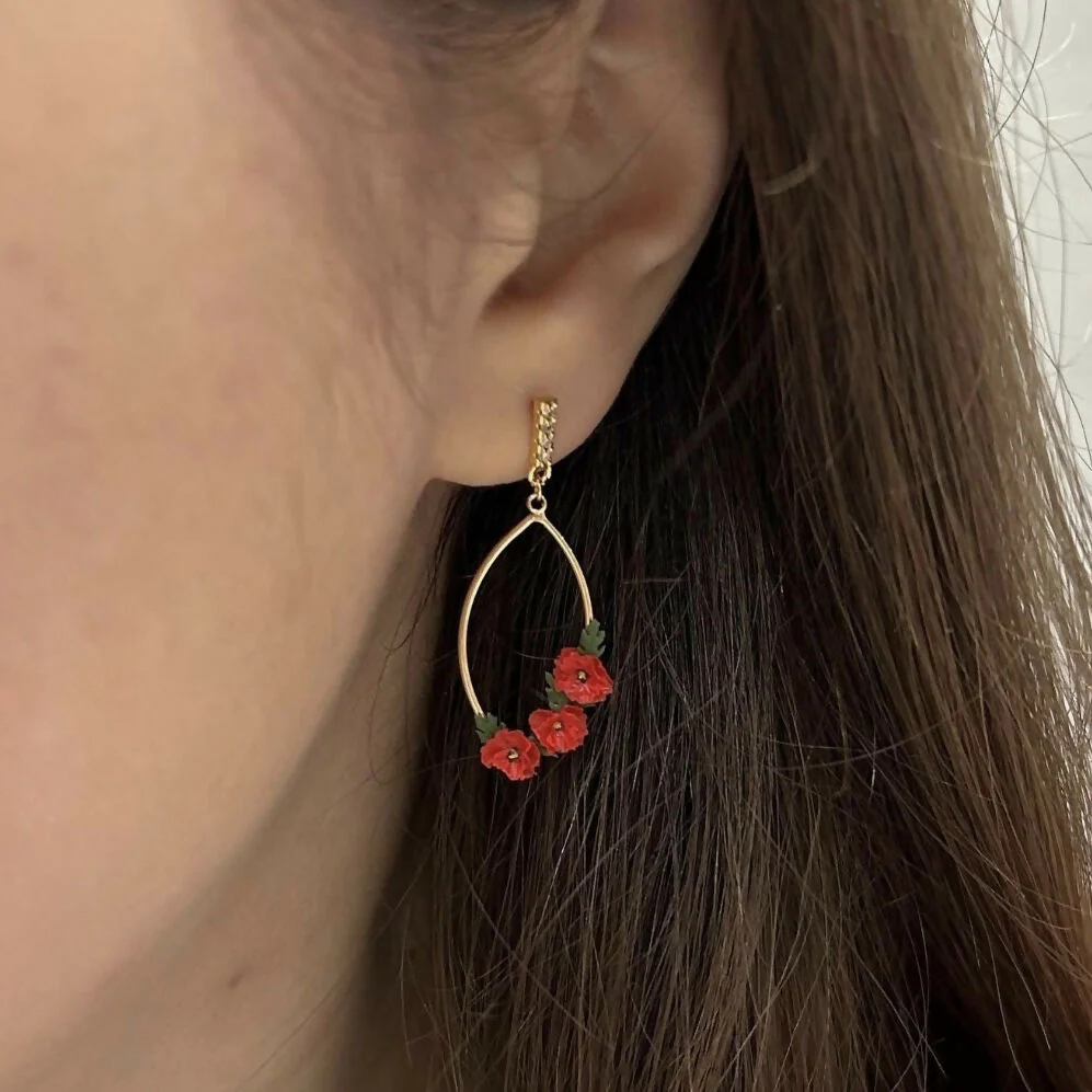 Red Poppy Flower Earrings - Image 5