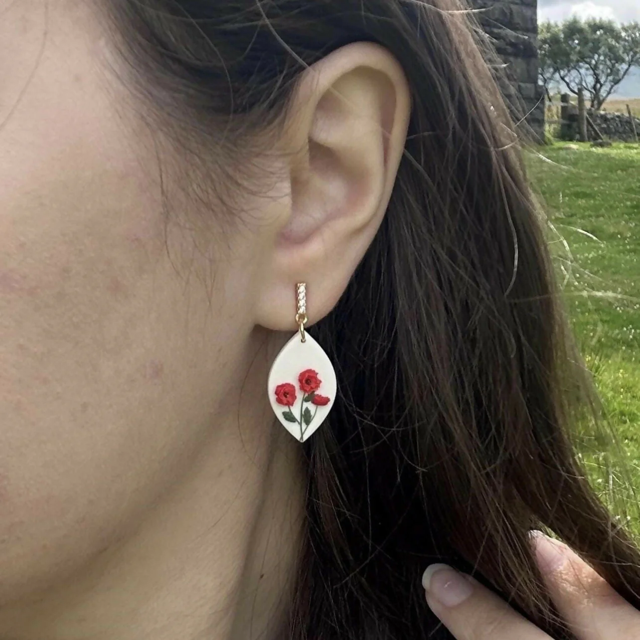 Red poppy Flower - Polymer Clay Earrings - Image 2