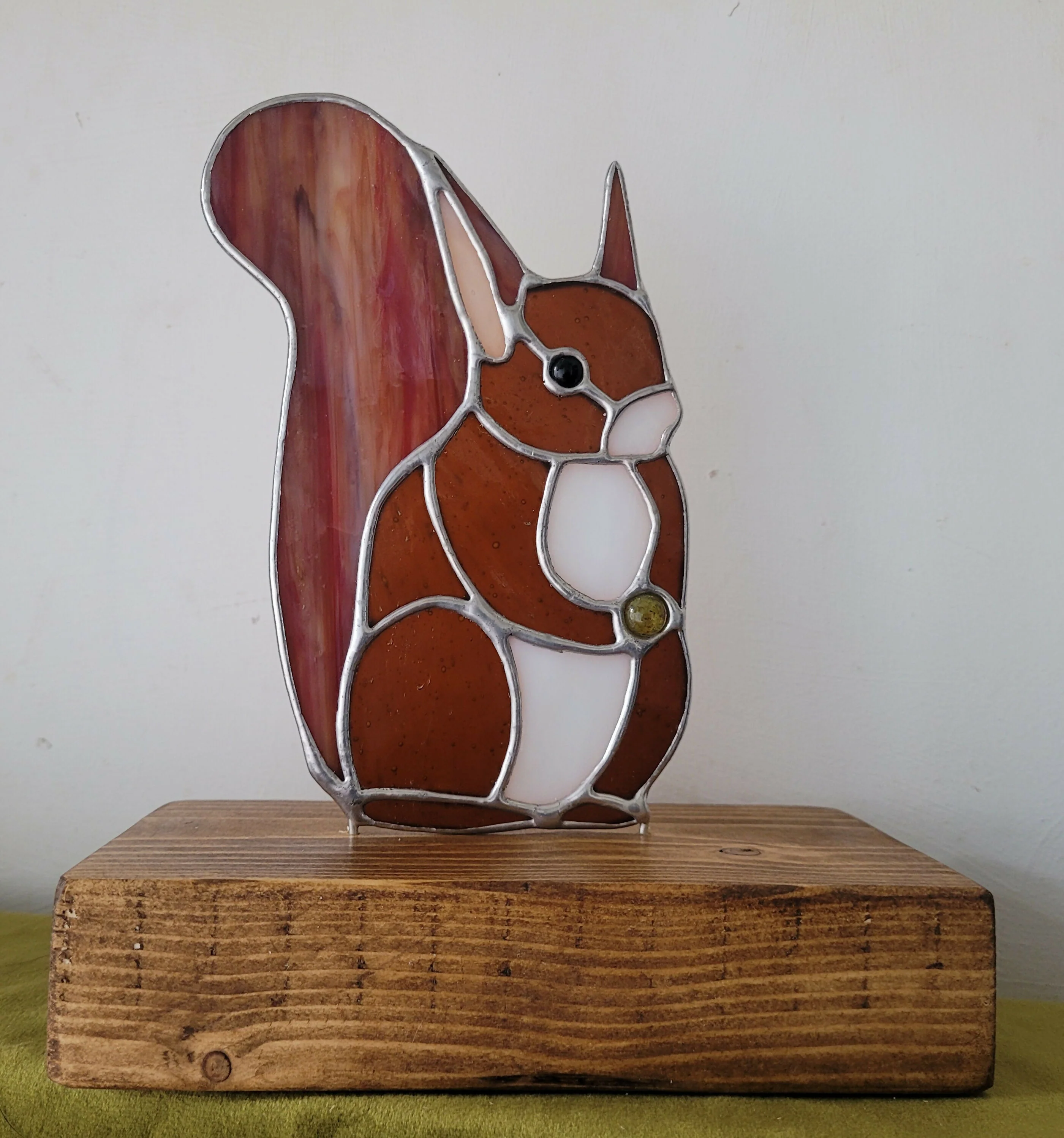 Glass Red Squirrel Mounted on Wooden Base - Image 2