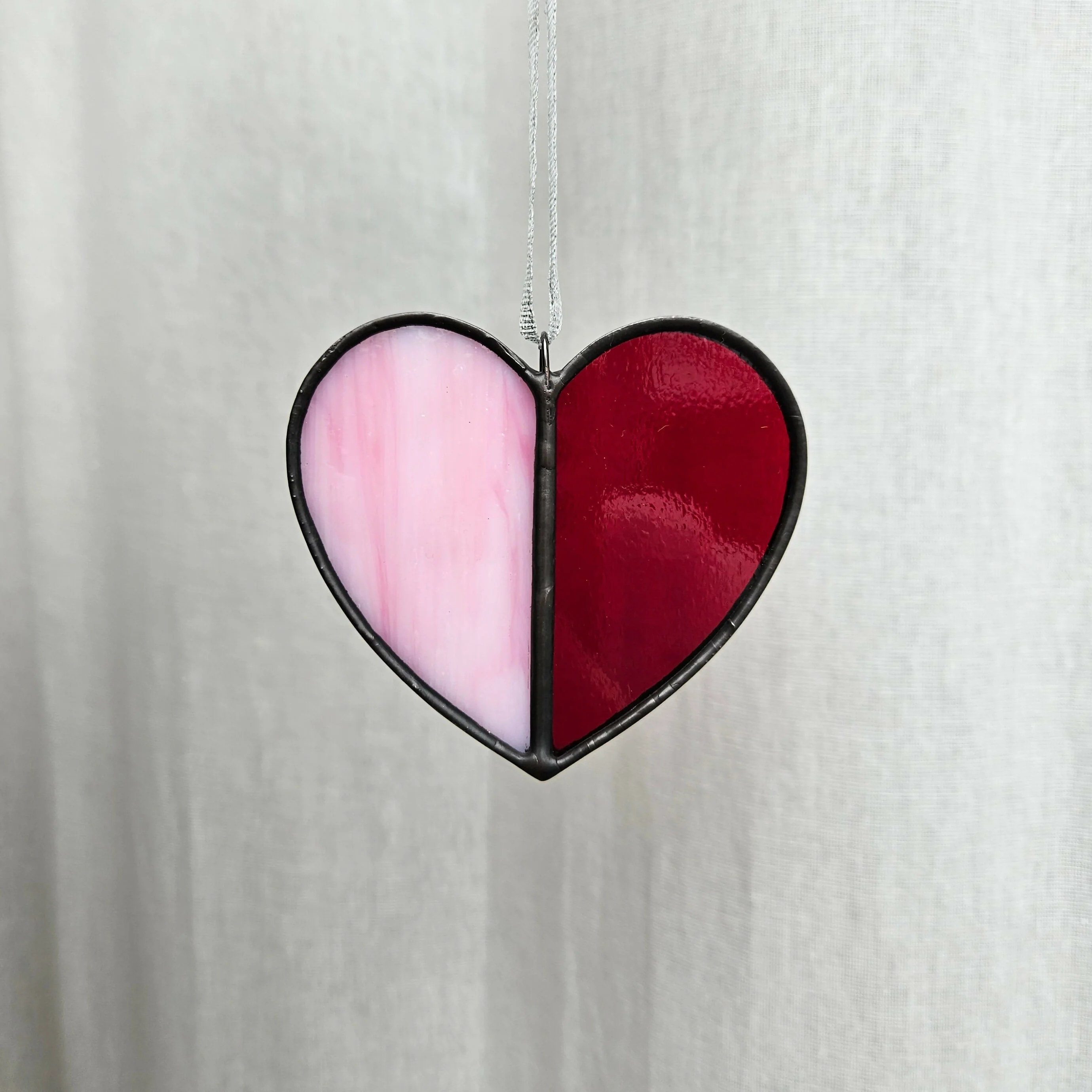 Red & Streaky Pink Heart Stained Glass Suncatcher - Image 2