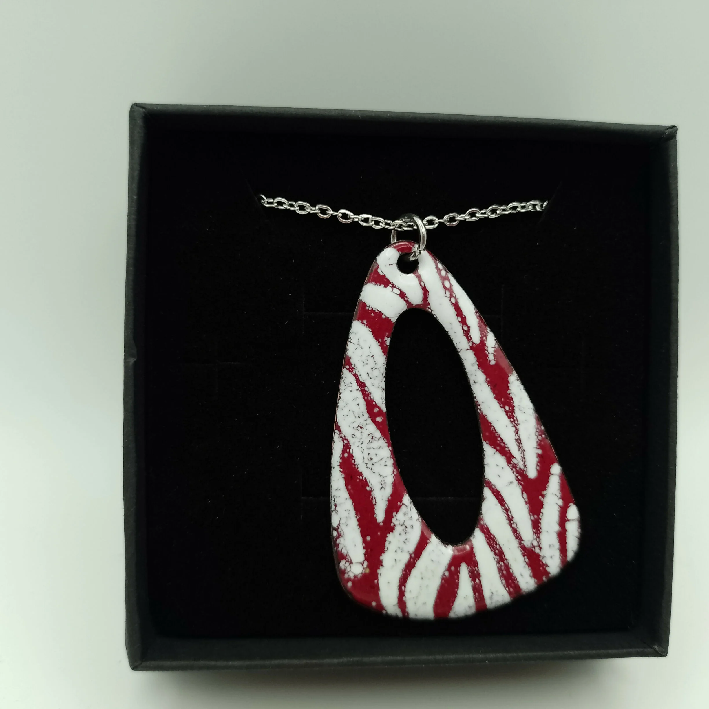 Red with White Striped Enamel Pendant
