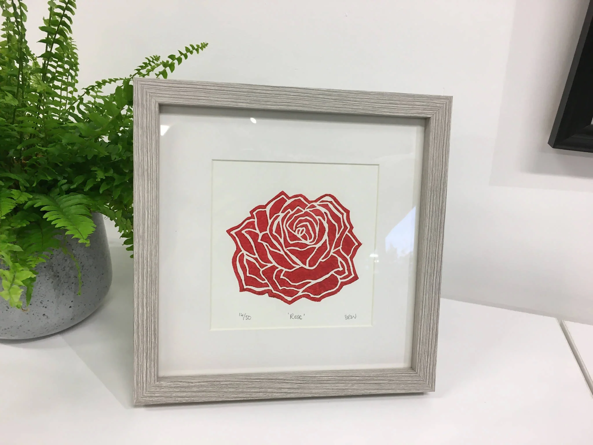 Rose Framed Lino Cut Print - Image 2