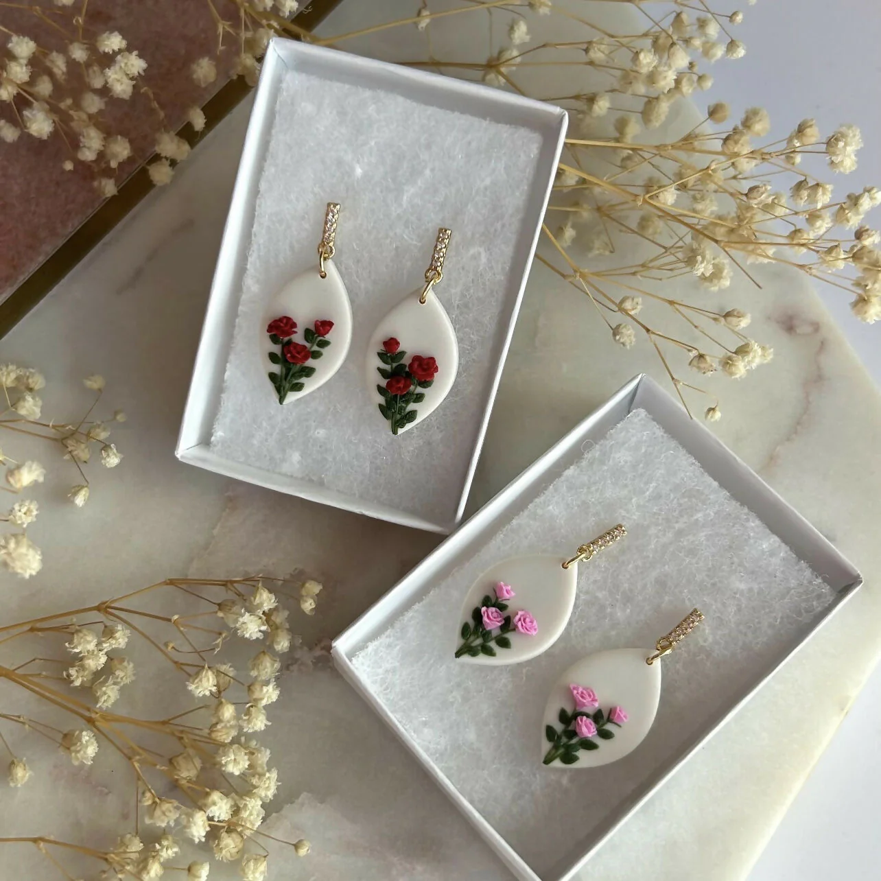 Rose Flower - Polymer Clay Earrings