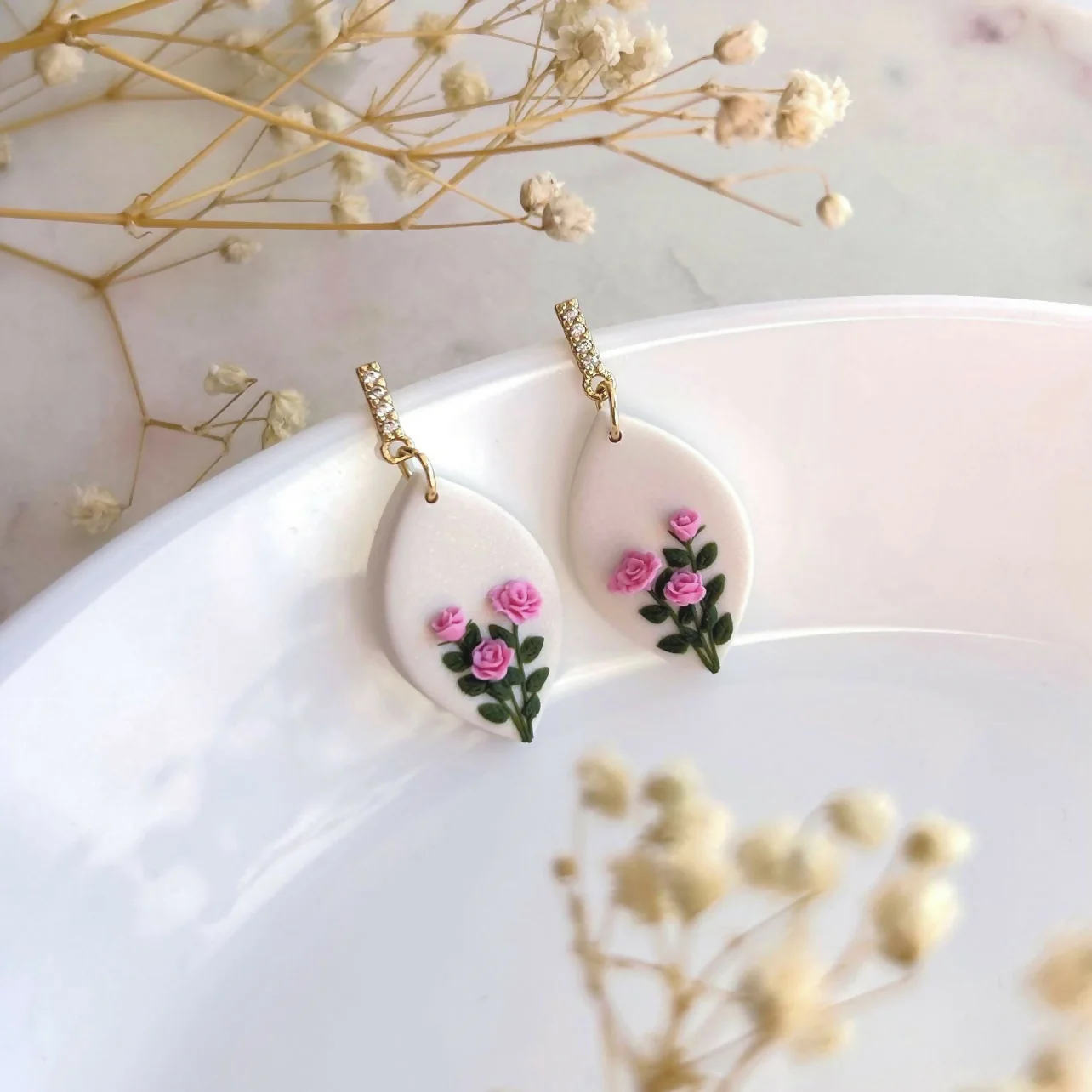 Rose Flower - Polymer Clay Earrings - Image 2