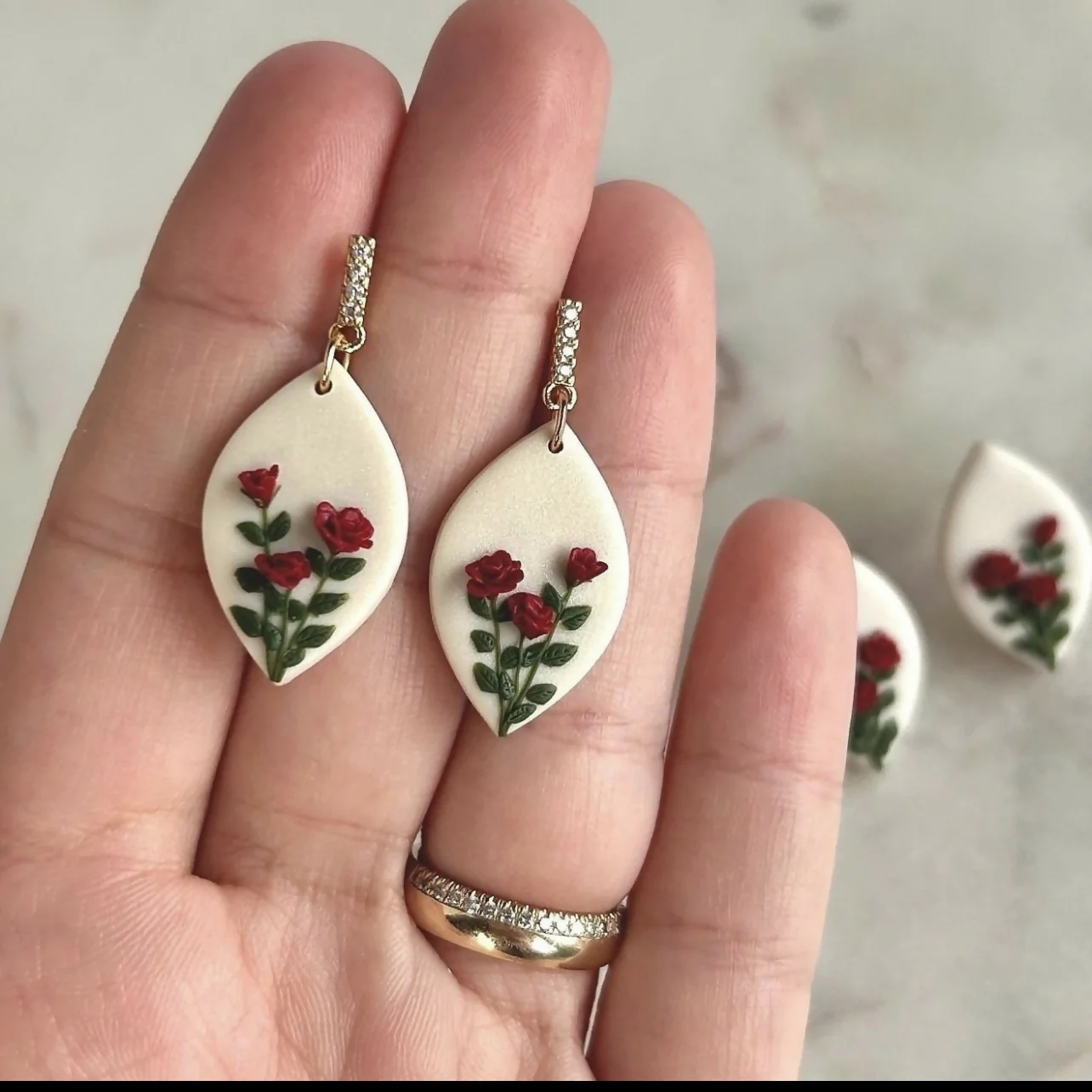 Rose Flower - Polymer Clay Earrings - Image 3