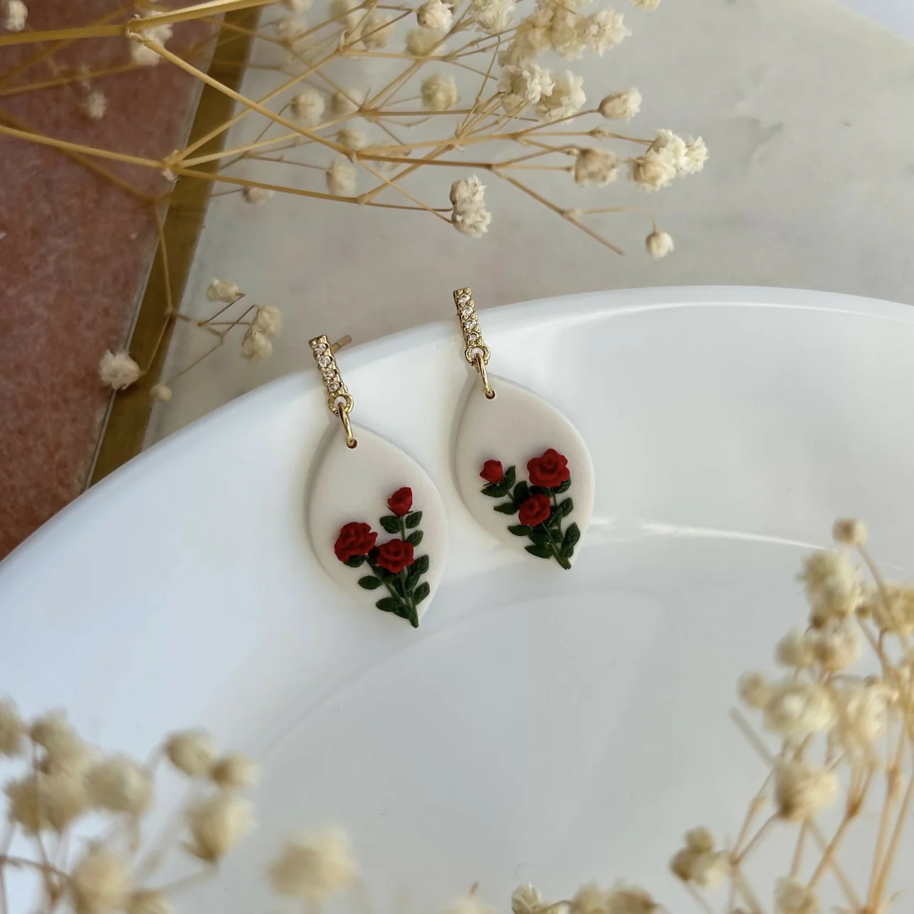 Rose Flower - Polymer Clay Earrings - Image 4