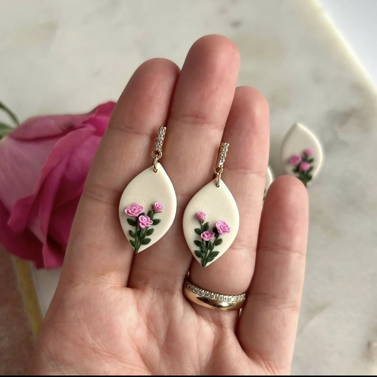 Rose Flower - Polymer Clay Earrings - Image 5