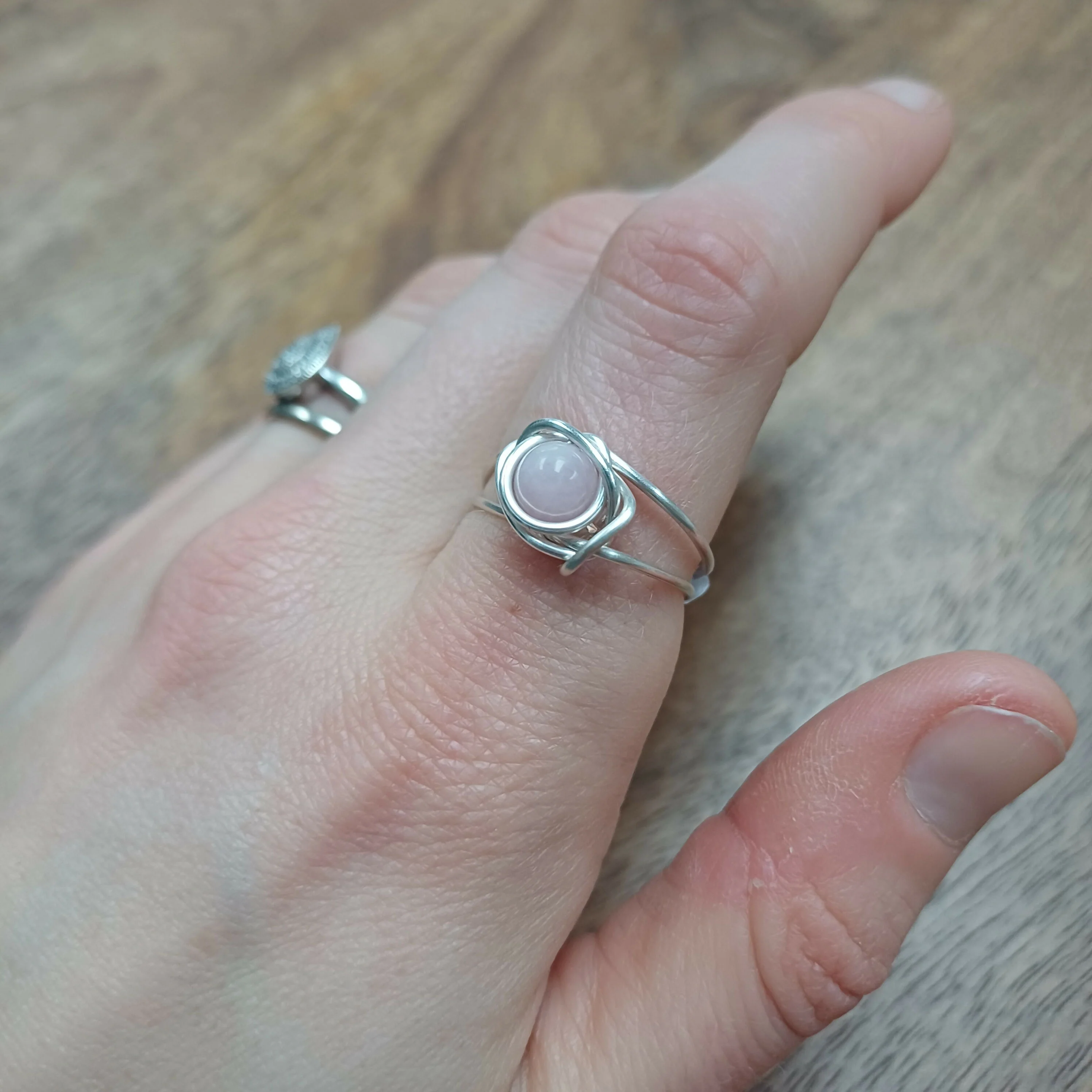 Rose Quartz Wire Wrapped Adjustable Ring