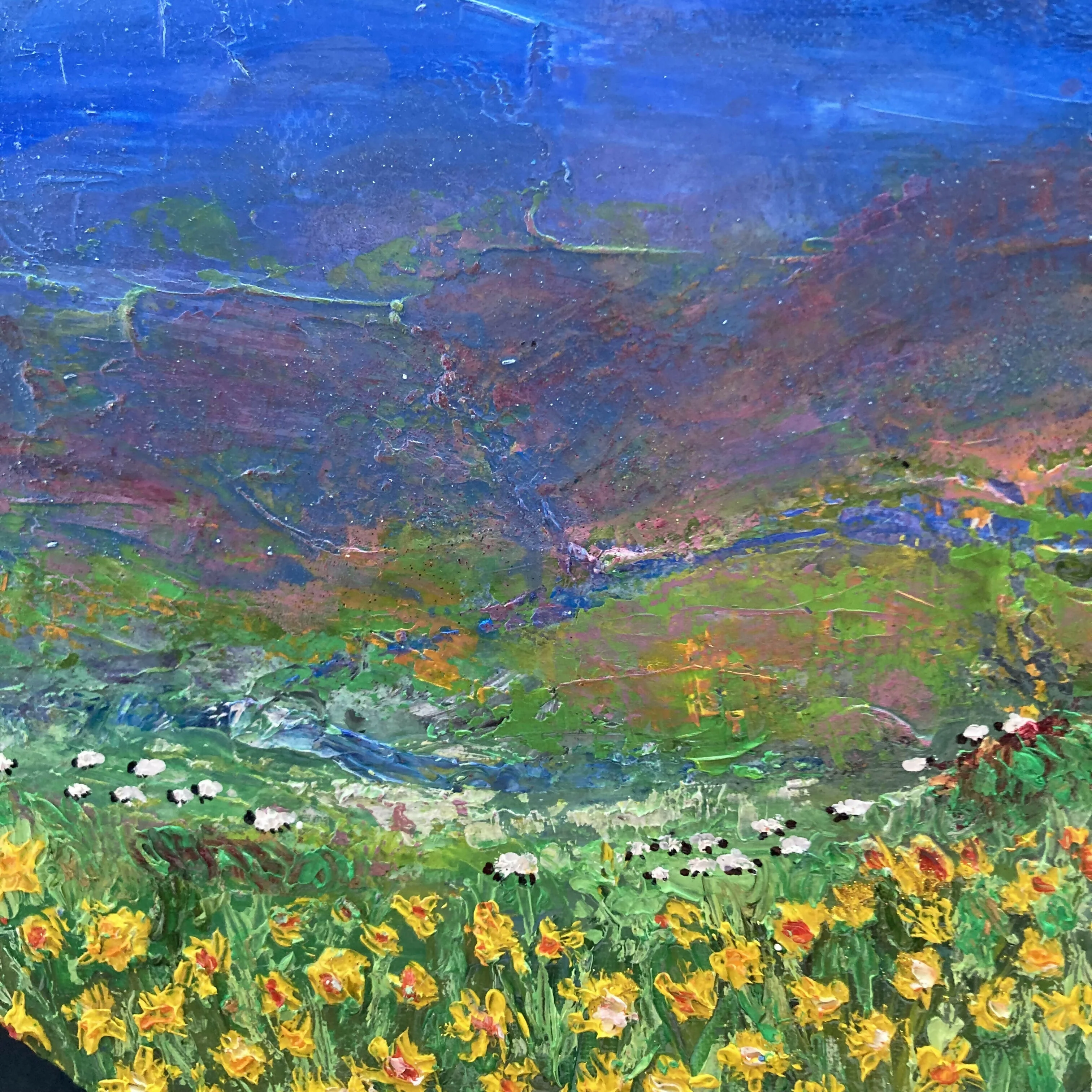 Round Daffodils And Sheep - Original Oil Painting On Canvas - Image 2