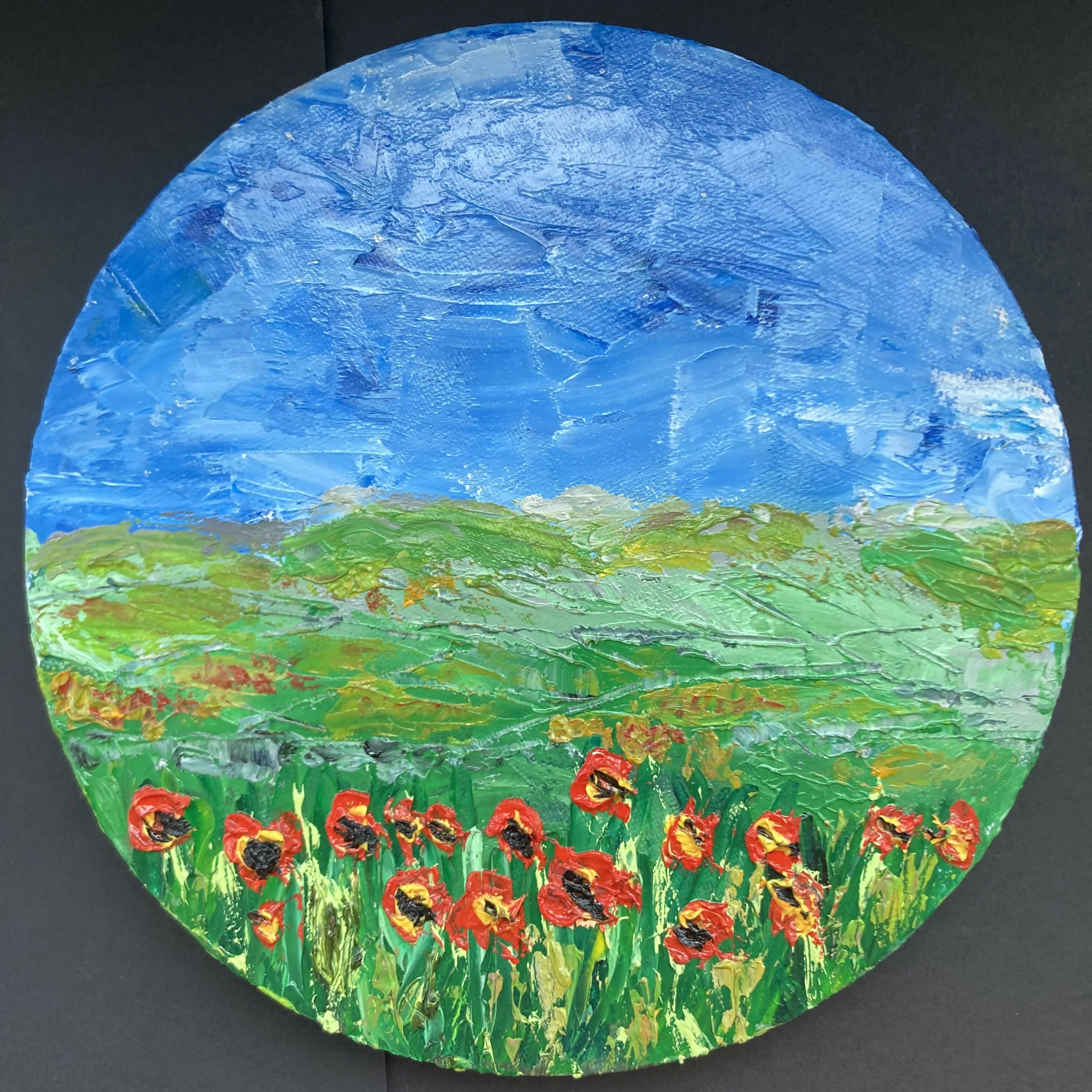 Round Poppies Original Oil Painting On Canvas - Image 2