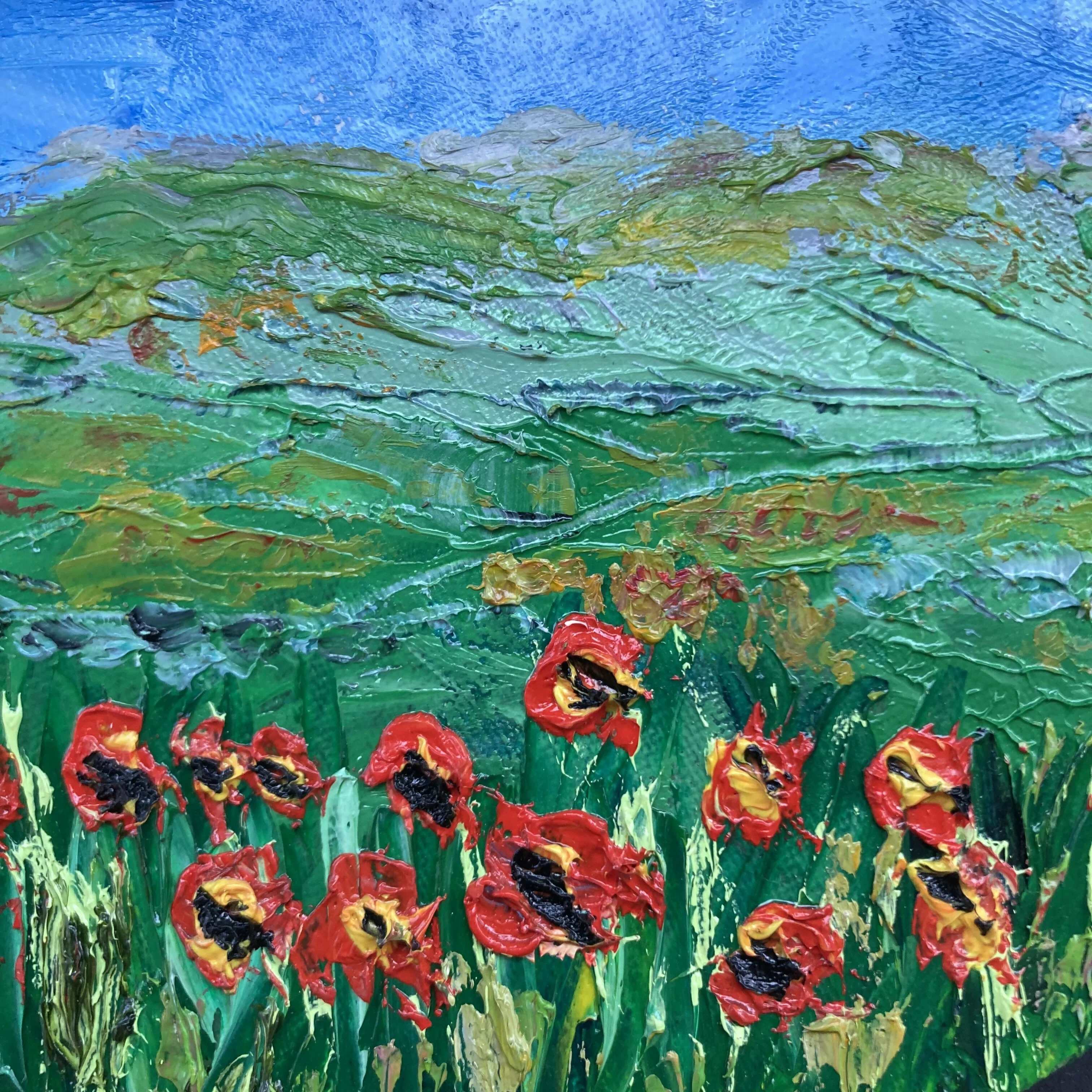 Round Poppies Original Oil Painting On Canvas - Image 3