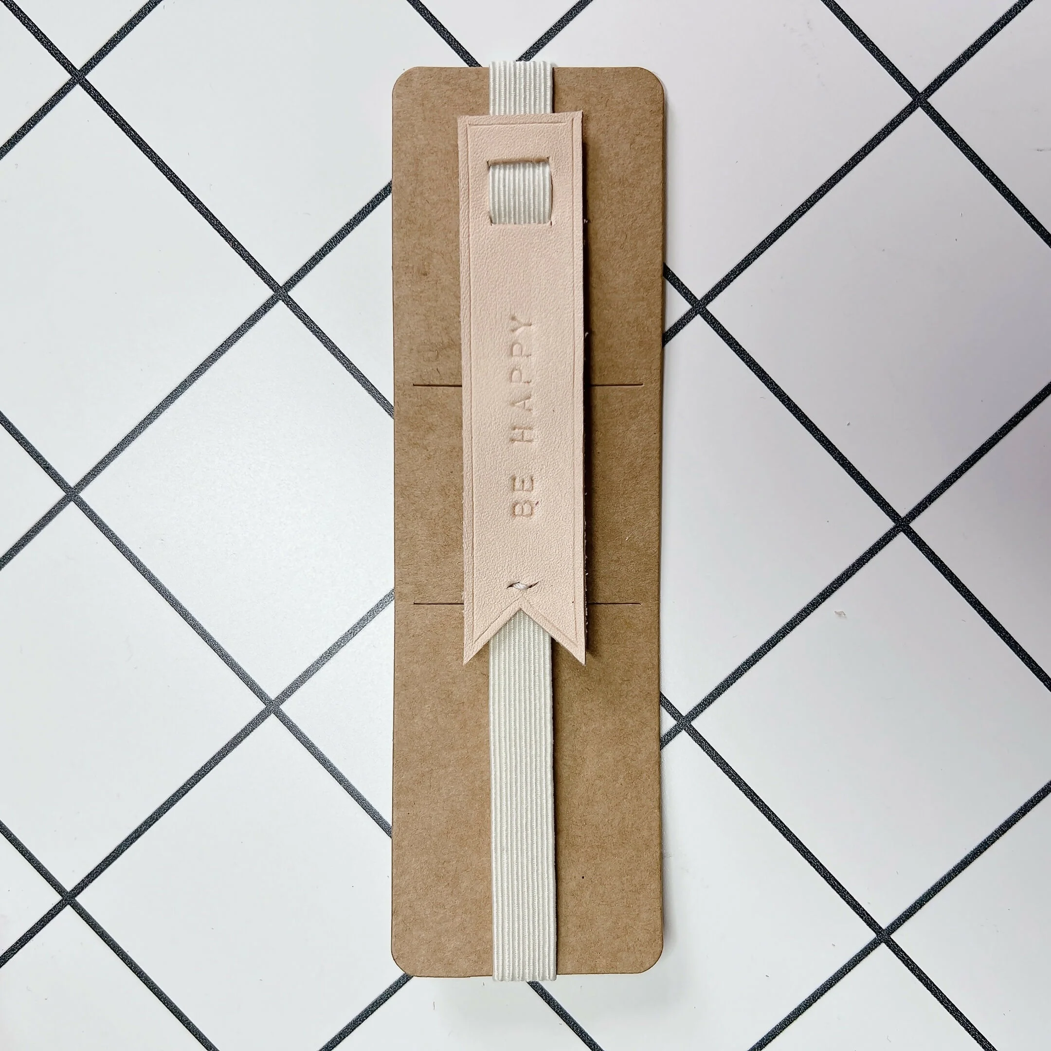 Rubber Strap Leather Elastic Bookmark - BE HAPPY