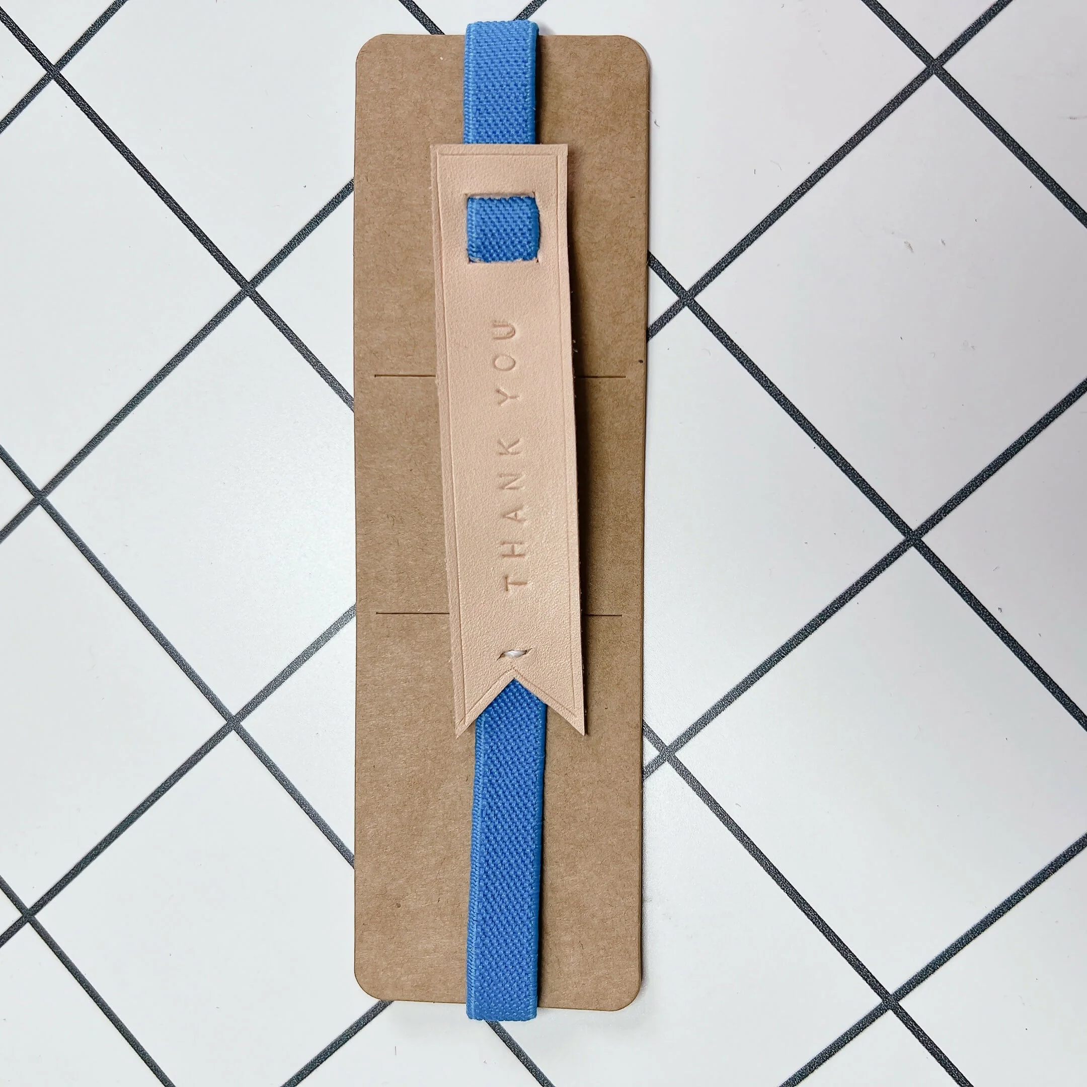 Rubber Strap Leather Elastic Bookmark - THANK YOU