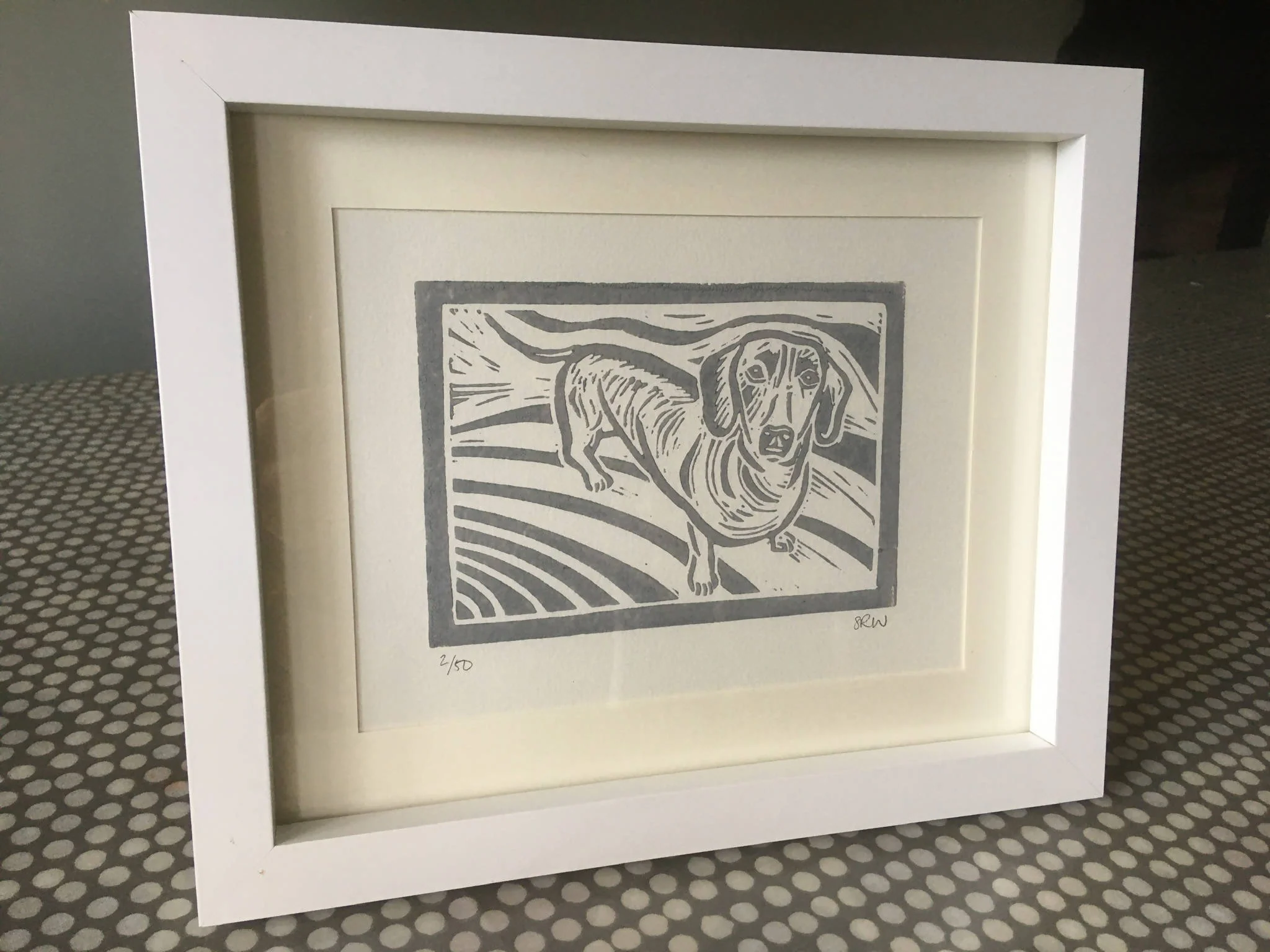 Sausage Dog Framed Lino Cut Print - Image 3