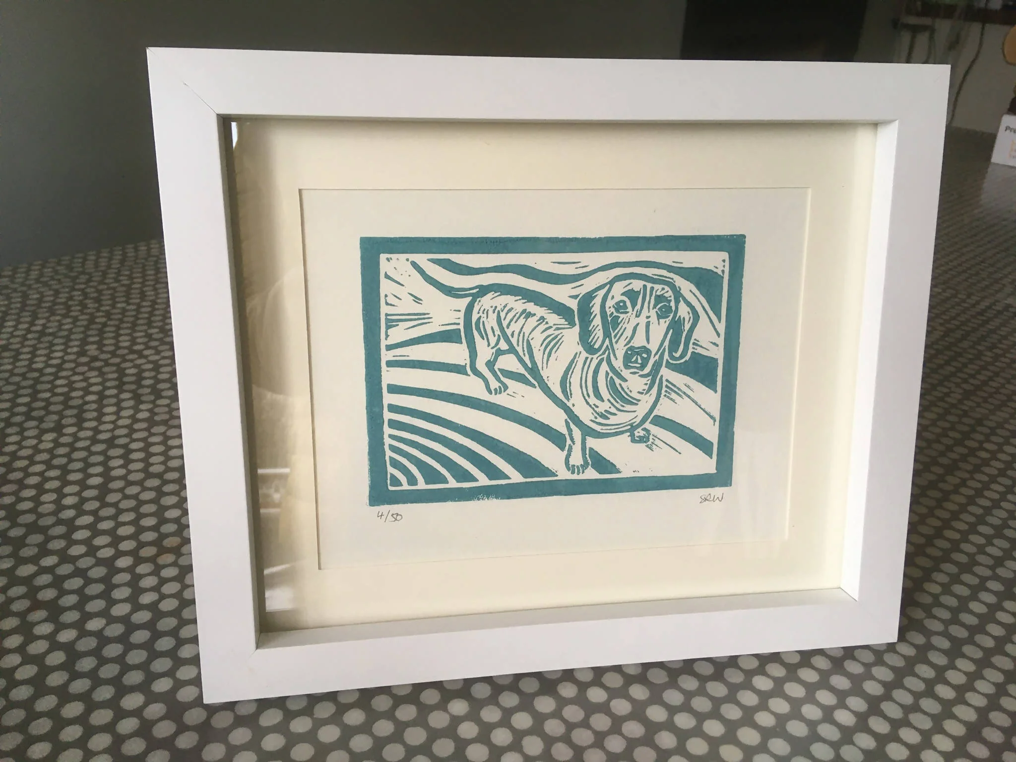 Sausage Dog Framed Lino Cut Print - Image 4