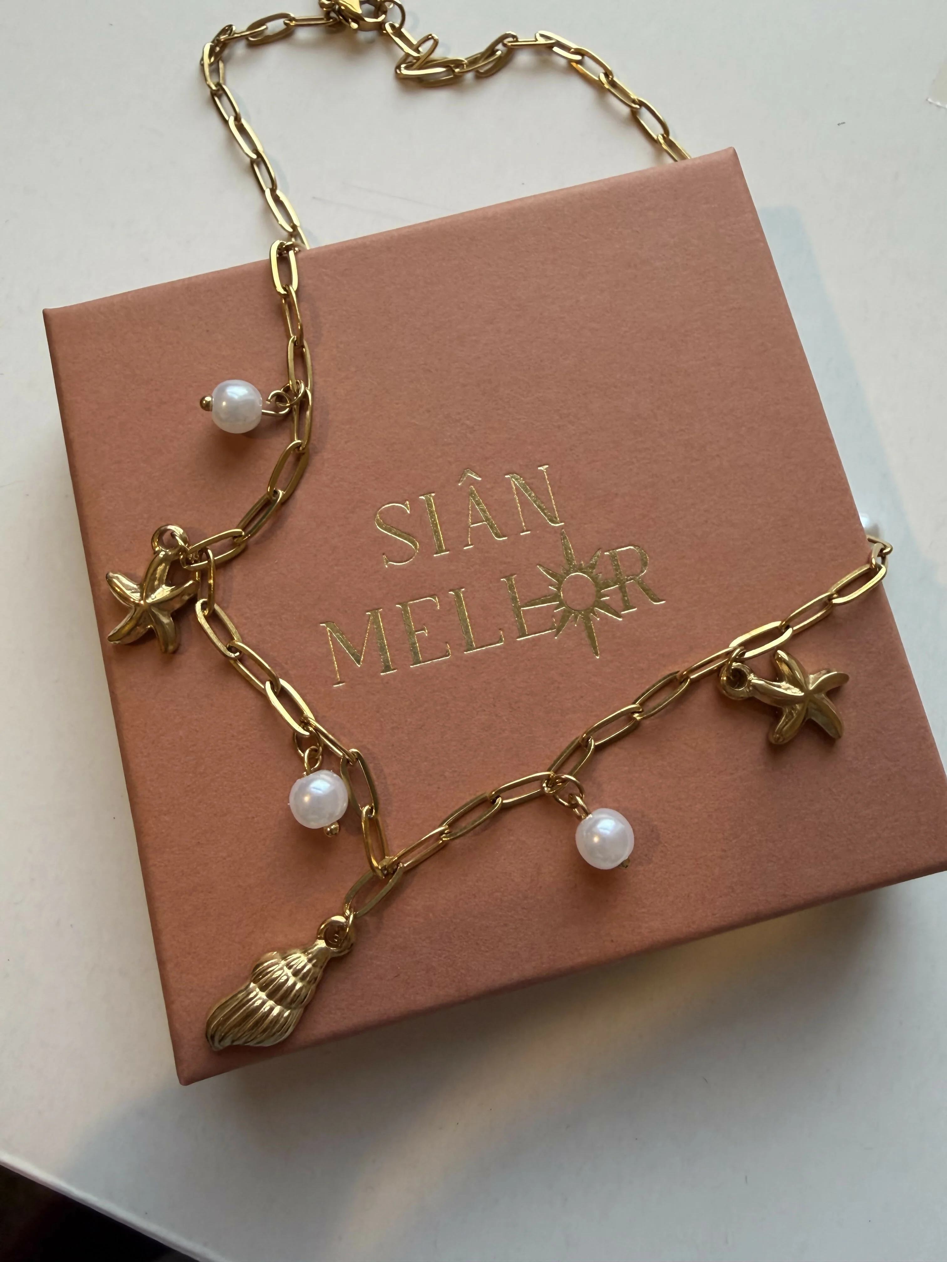 Seashell & Pearl Charm Necklace - Gold - Image 2