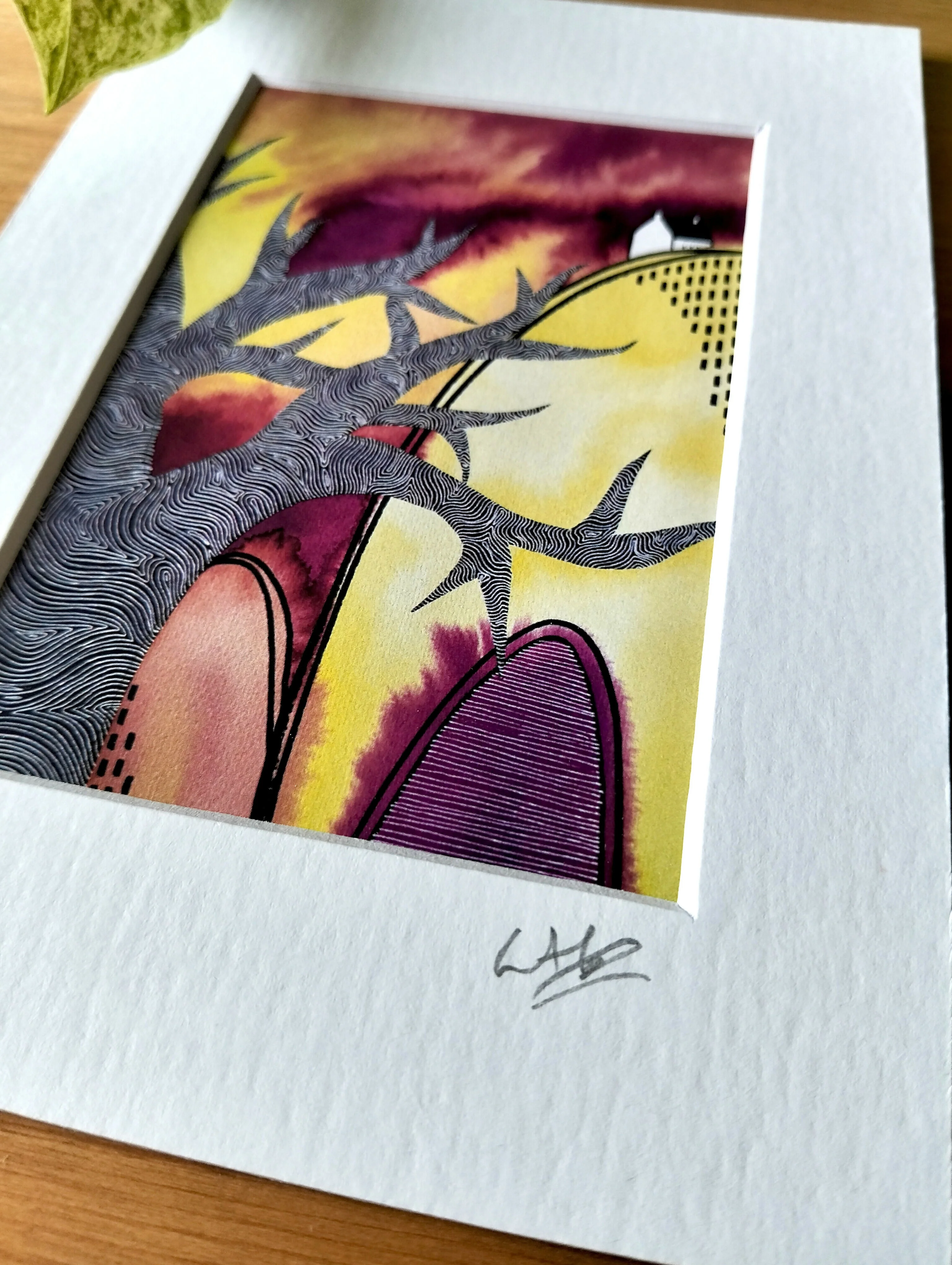 Signed Mini Art Print | Abstract Hilltop Cottage Watercolour - Image 3