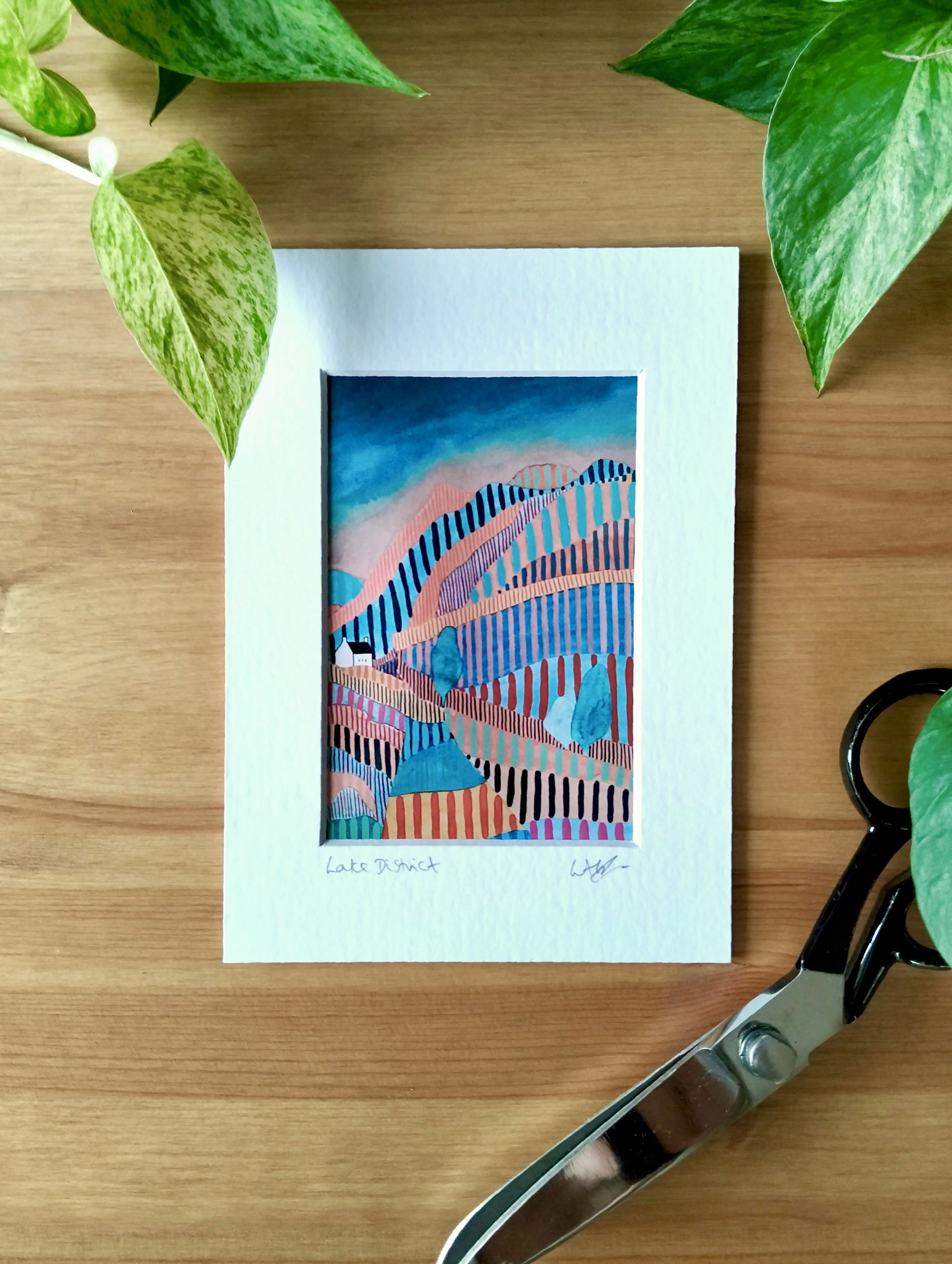 Signed Mini Art Print | Abstract Lake District Landscape, Cottage - Image 2