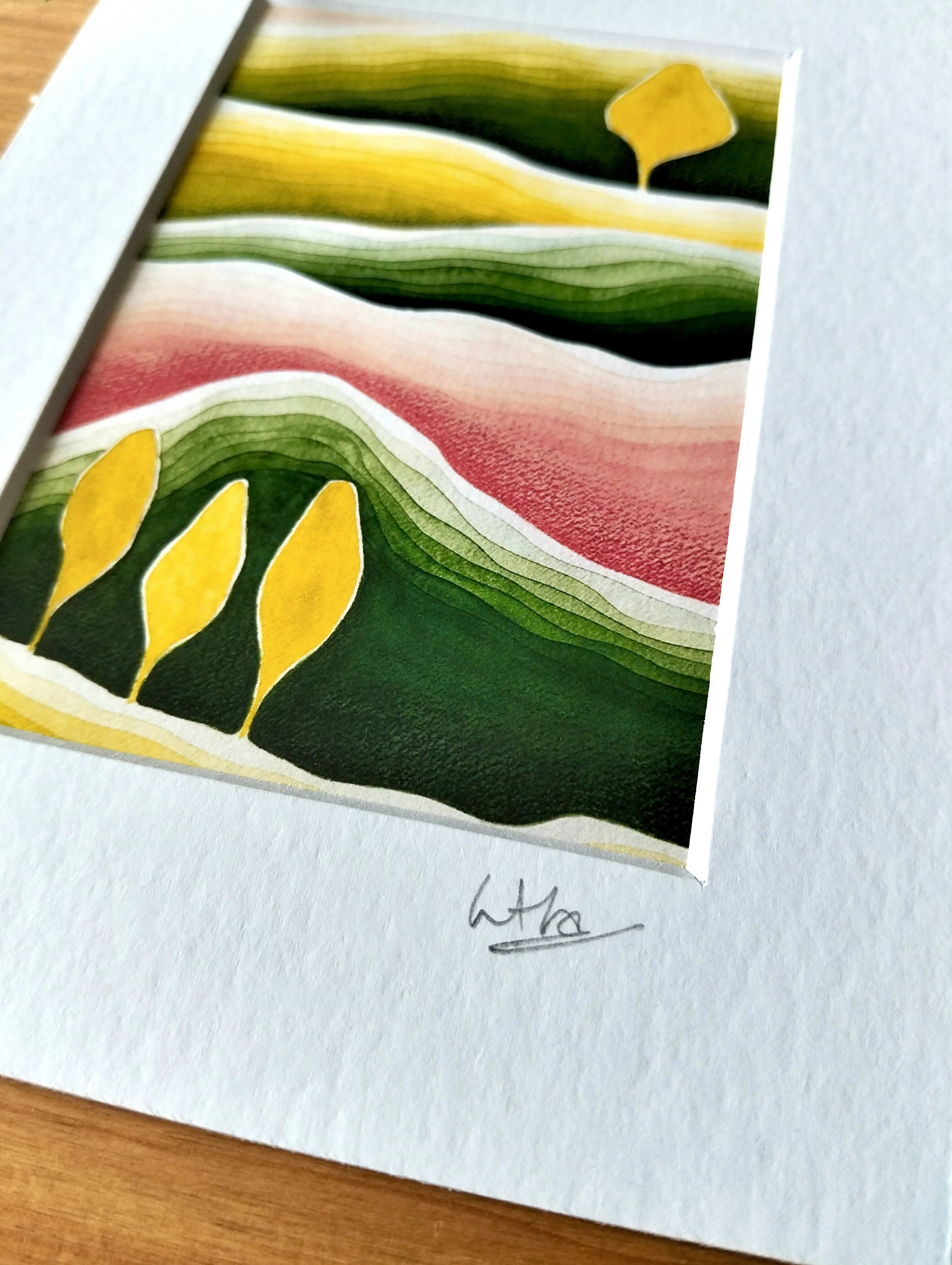 Signed Mini Watercolour Art Print | Abstract Landscape Trees - Image 3