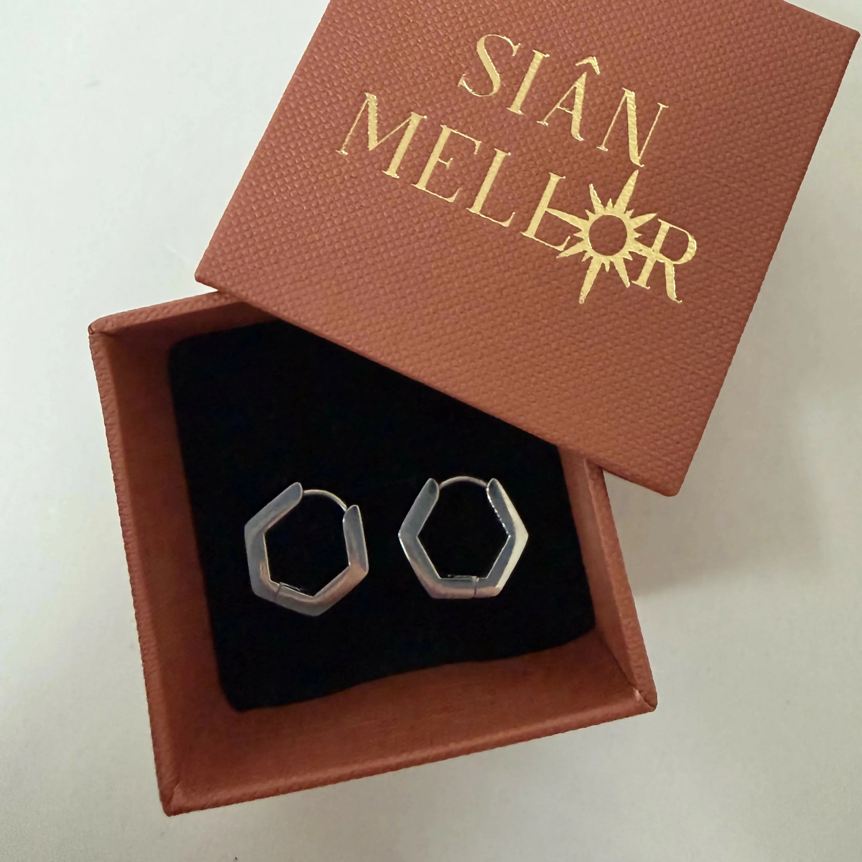 Silver Hexagon Hoops