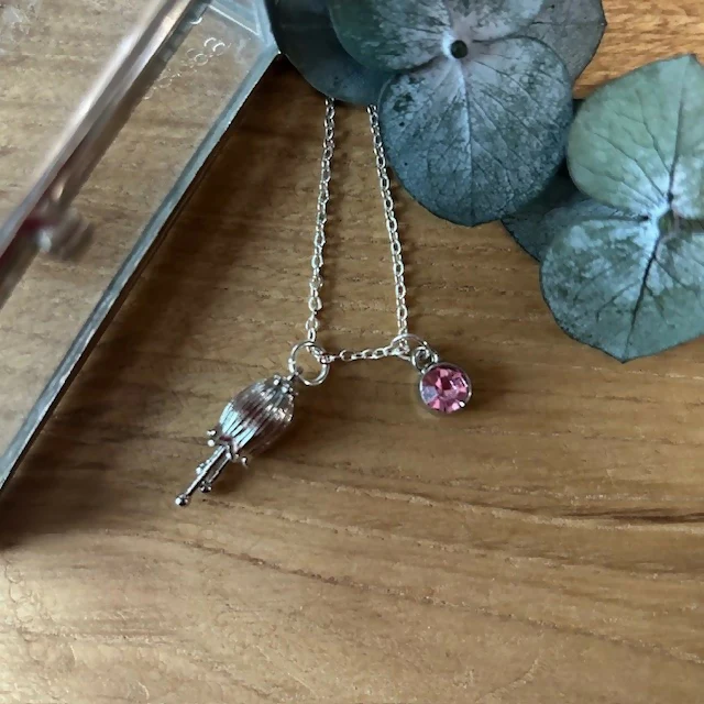 Silver Plated Flower Bud & Pink charm Necklace - Image 2