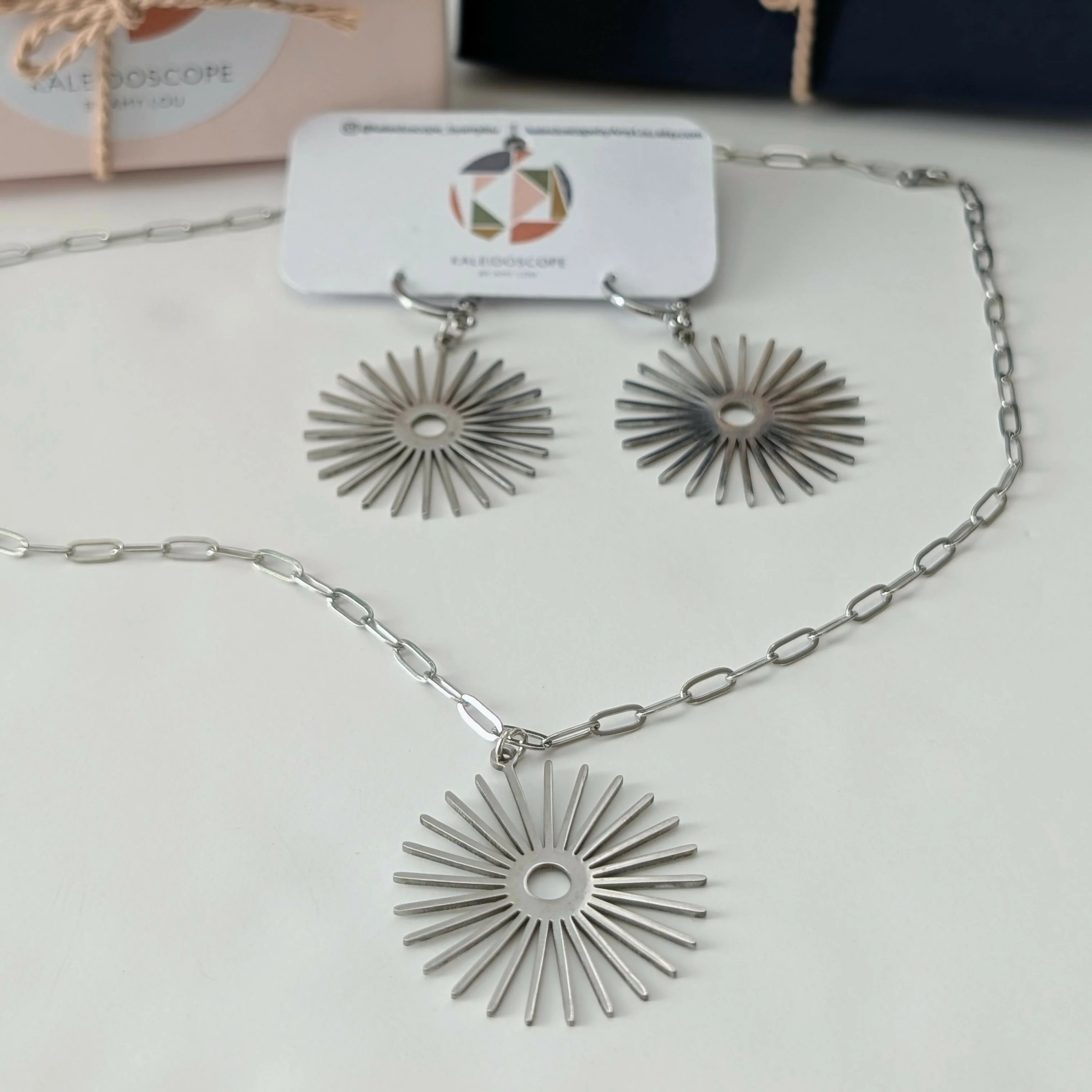 Silver Sunburst Necklace on Paperclip Chain - Image 2