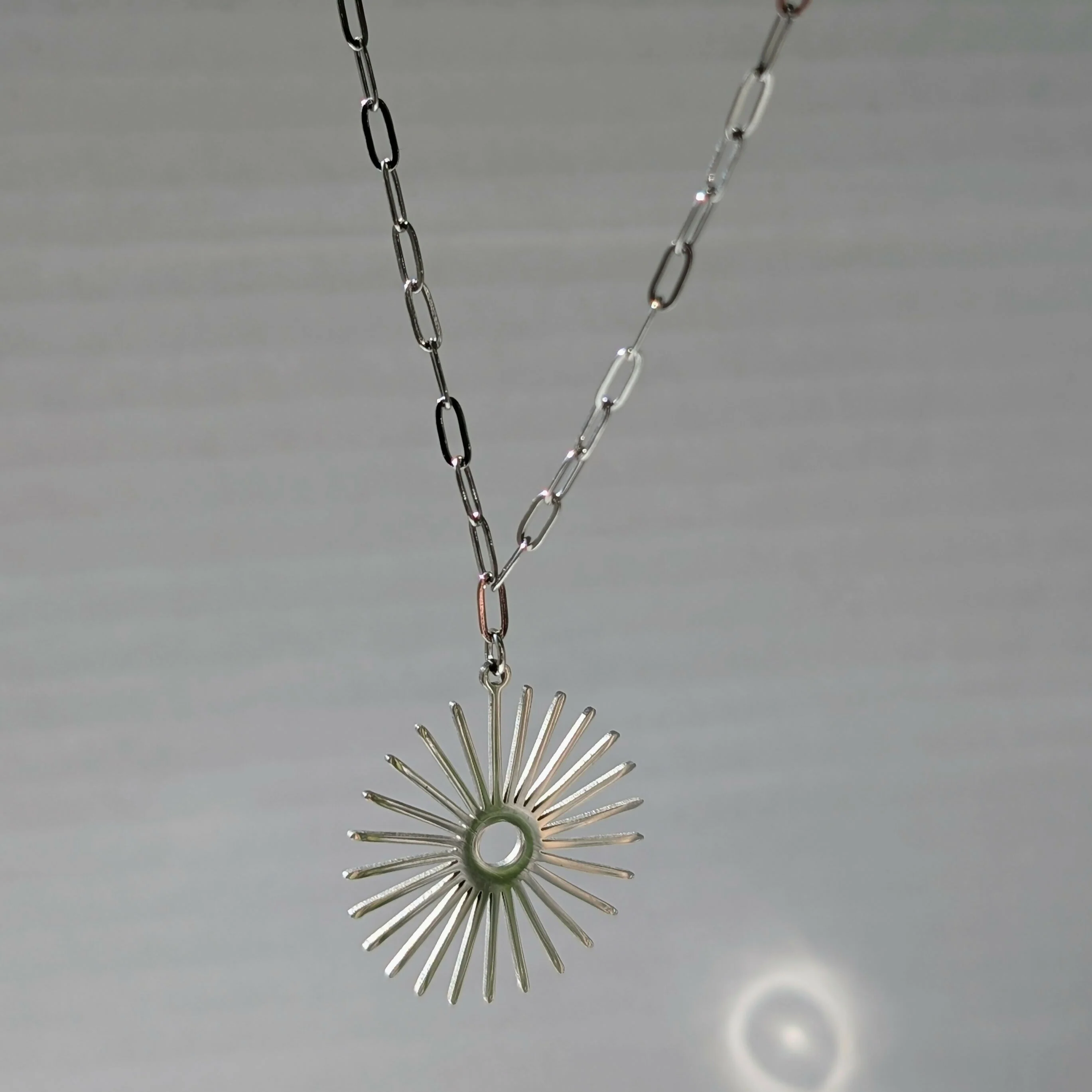 Silver Sunburst Necklace on Paperclip Chain - Image 3