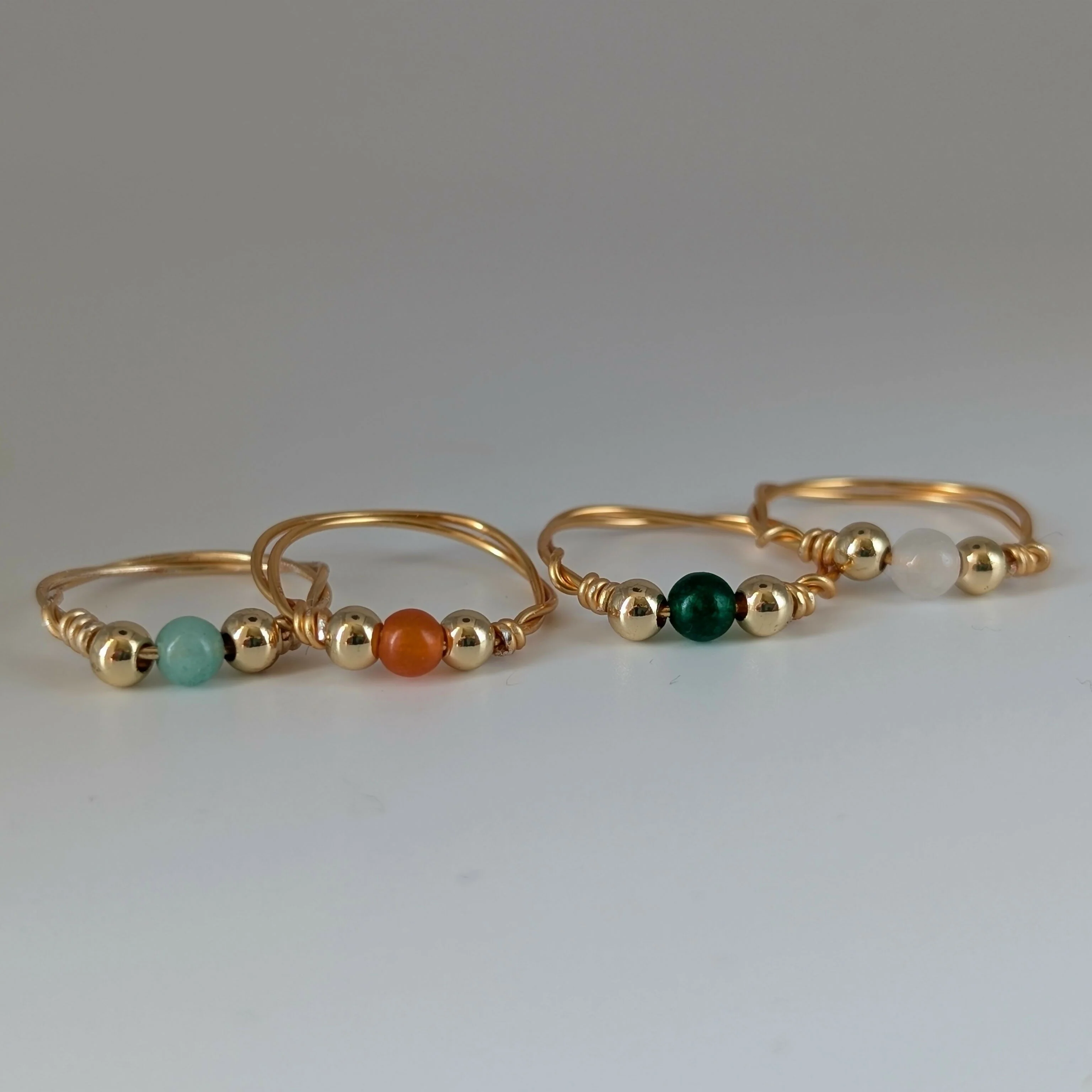 SIZE LARGE Semi Precious Bead Gold Plated Wire Rings in a Choice of Colours - Image 2