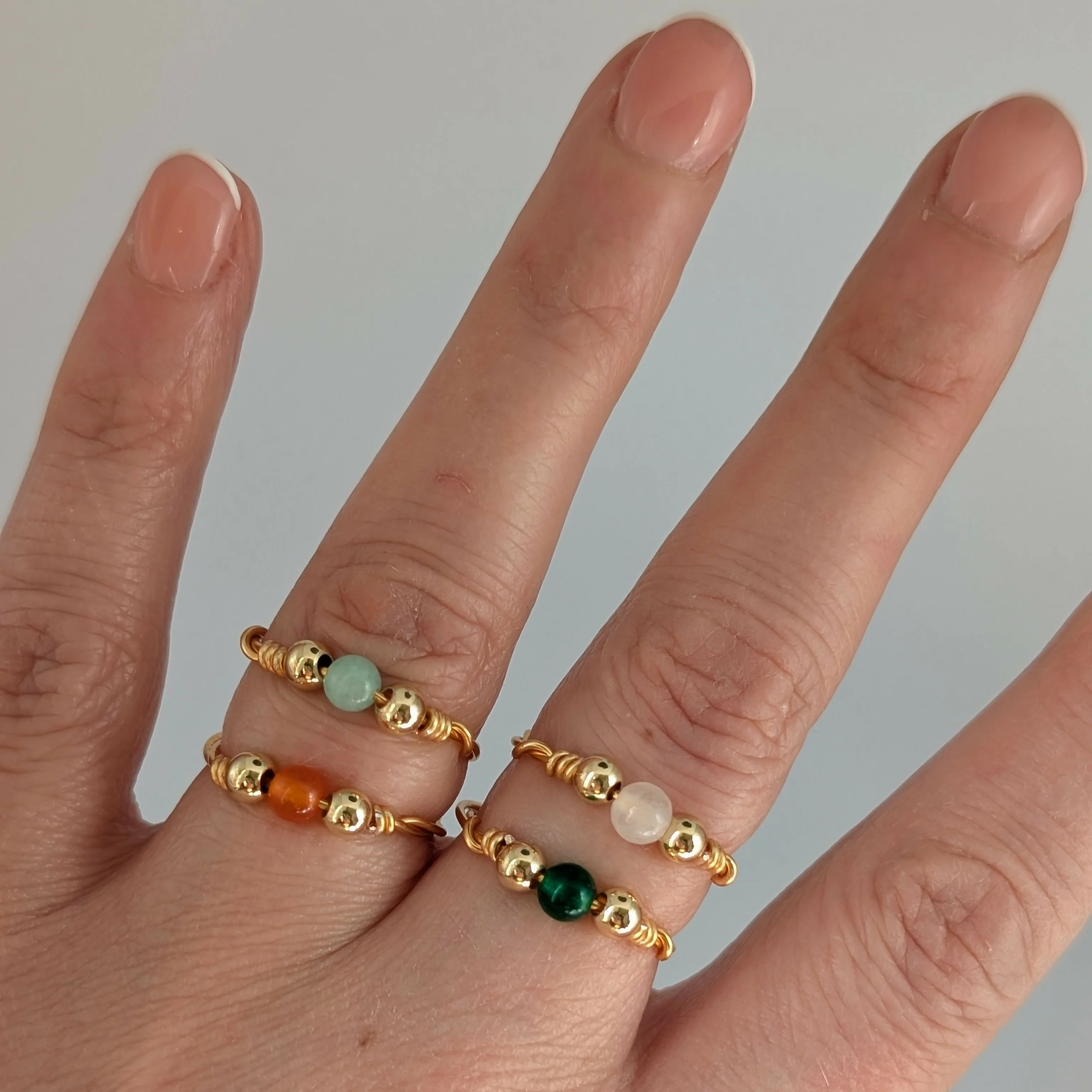 SIZE MEDIUM Semi Precious Bead Gold Plated Wire Rings in a Choice of Colours - Image 3