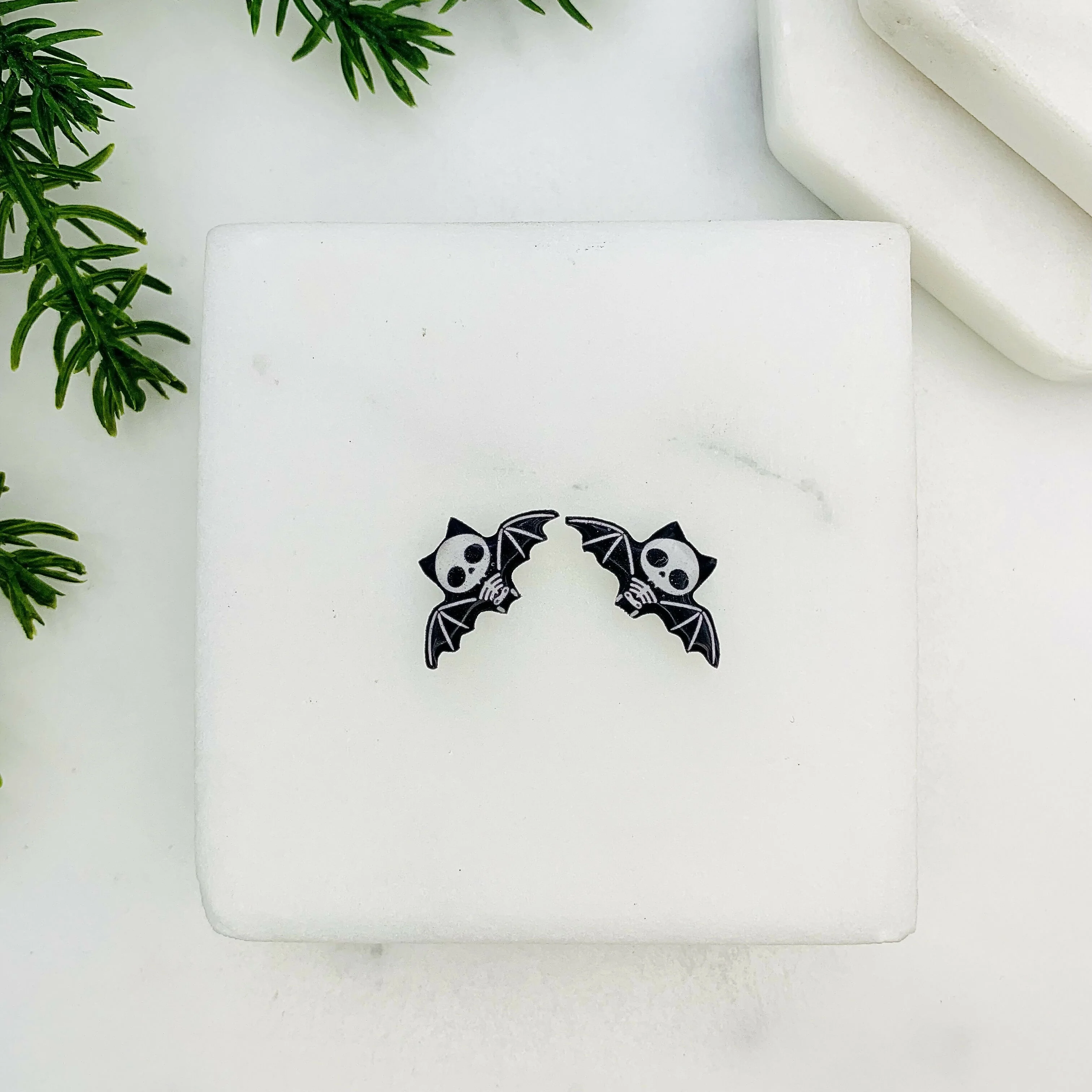 Skeleton Bat Stud Earrings - Image 2