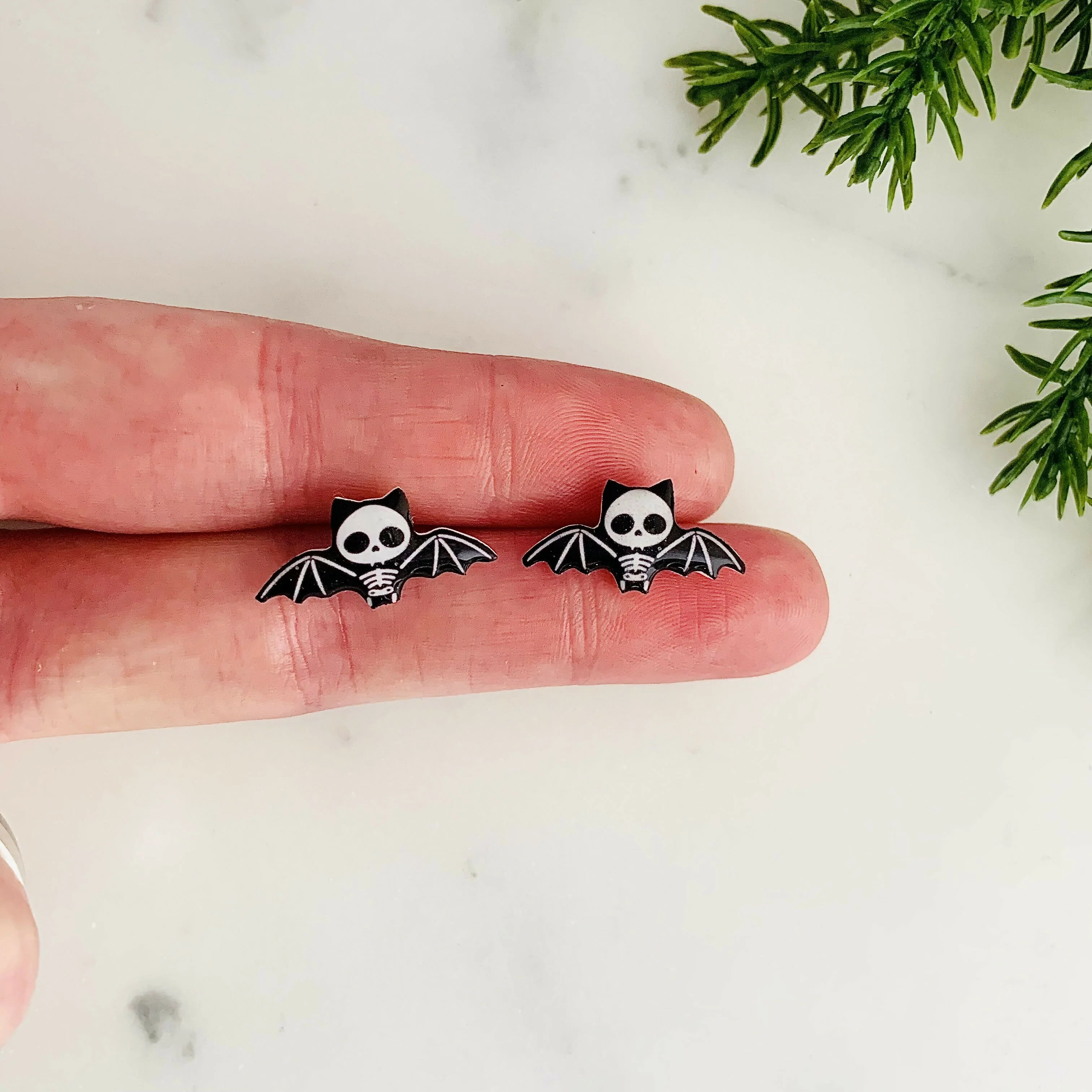 Skeleton Bat Stud Earrings - Image 5