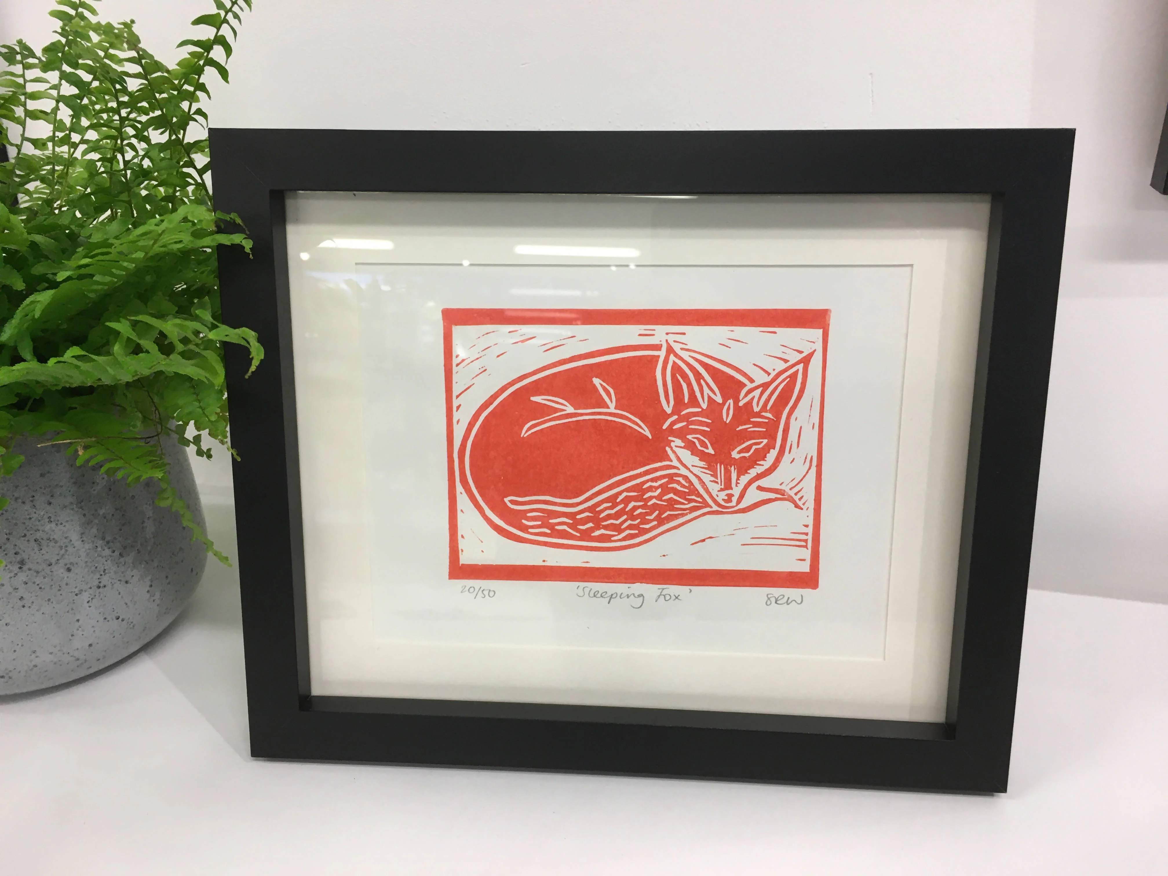 Sleeping Fox Framed Lino Cut Print - Image 4