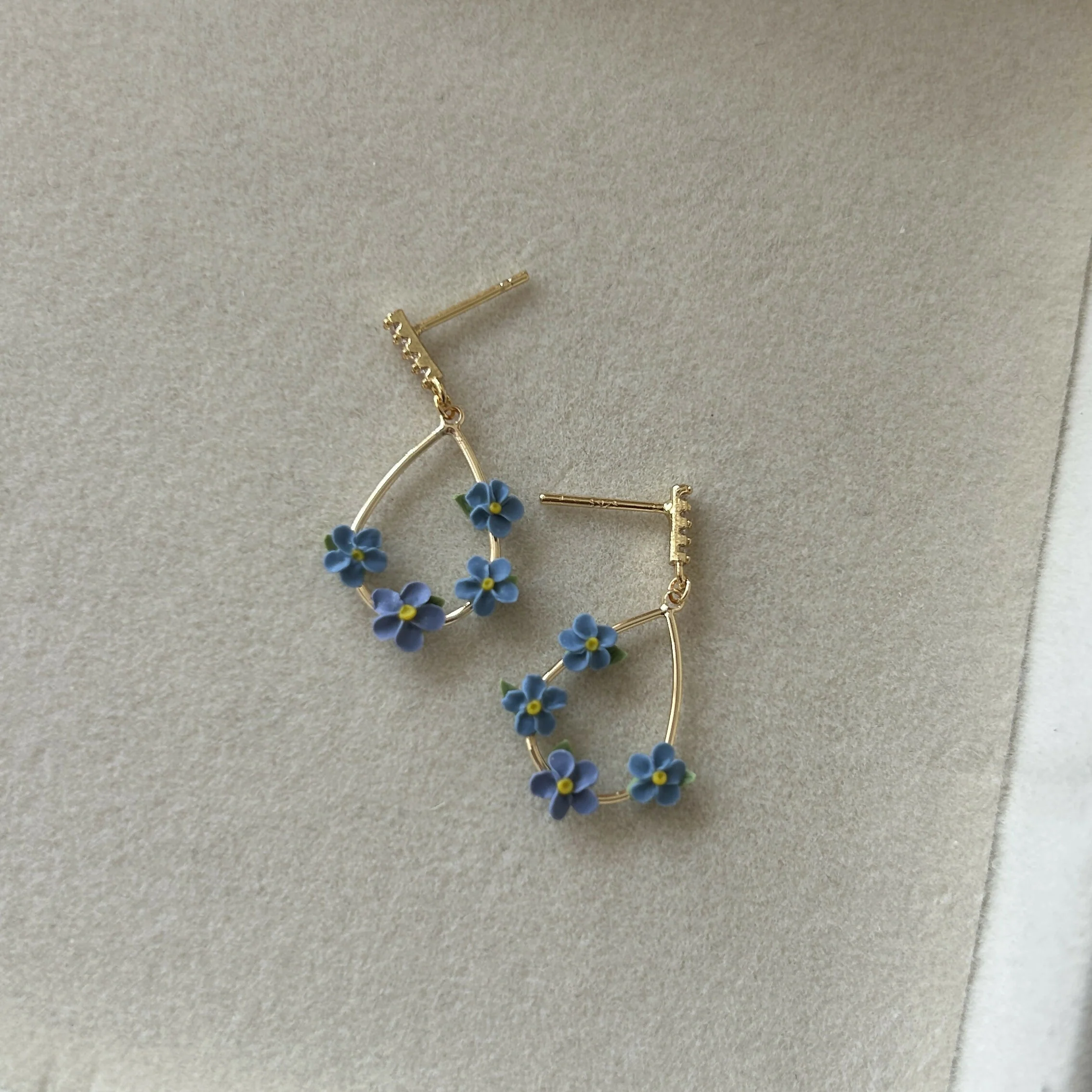 Small Forget-me-not Flowers Teardrop Earrings - Image 2