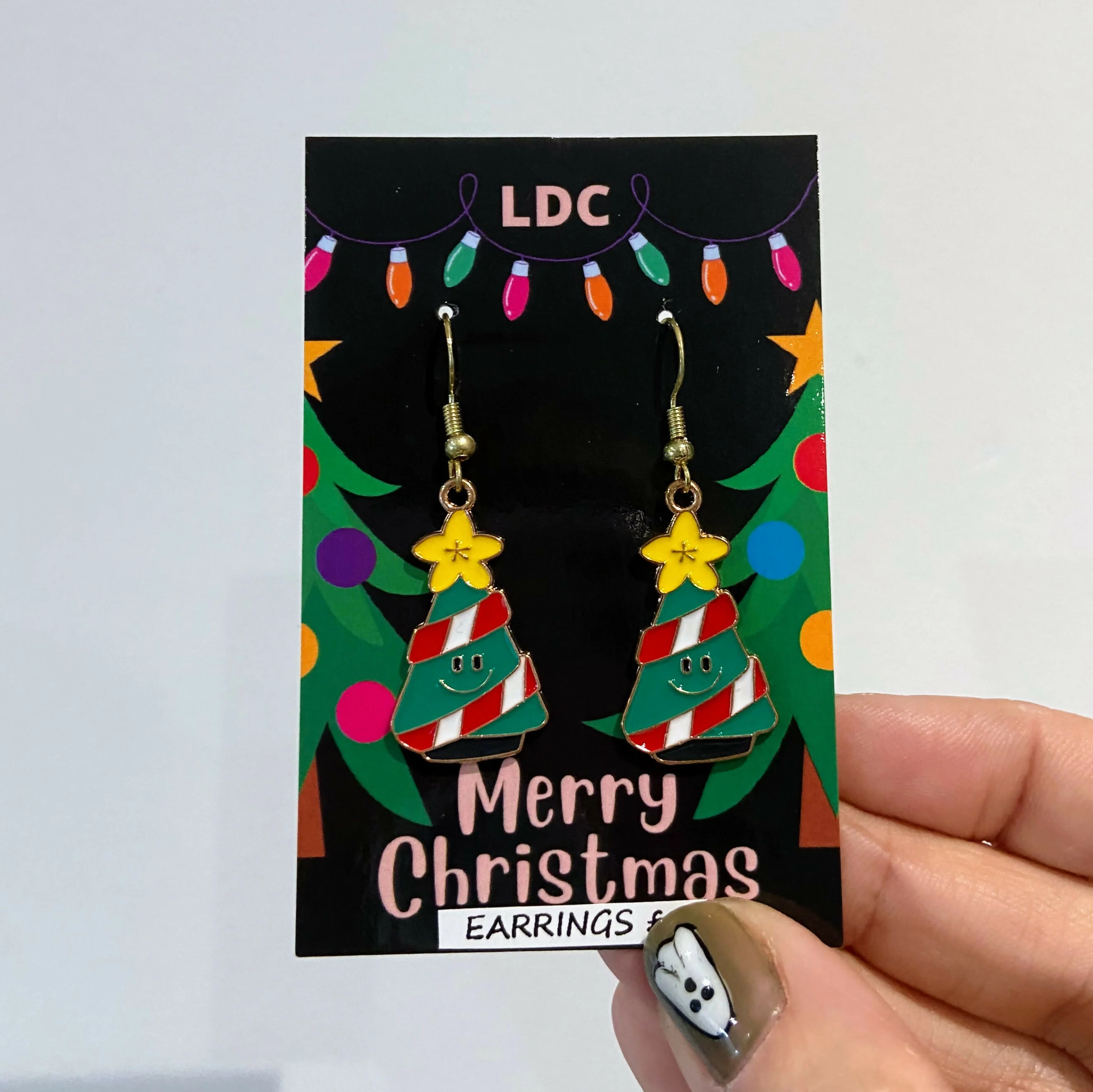 Smiley Christmas Tree Charm Earrings