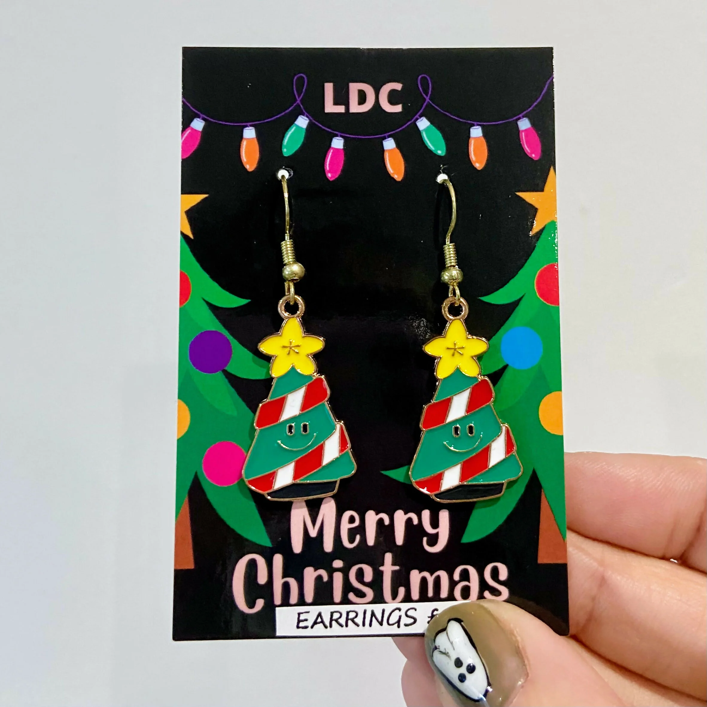 Smiley Christmas Tree Charm Earrings - Image 2