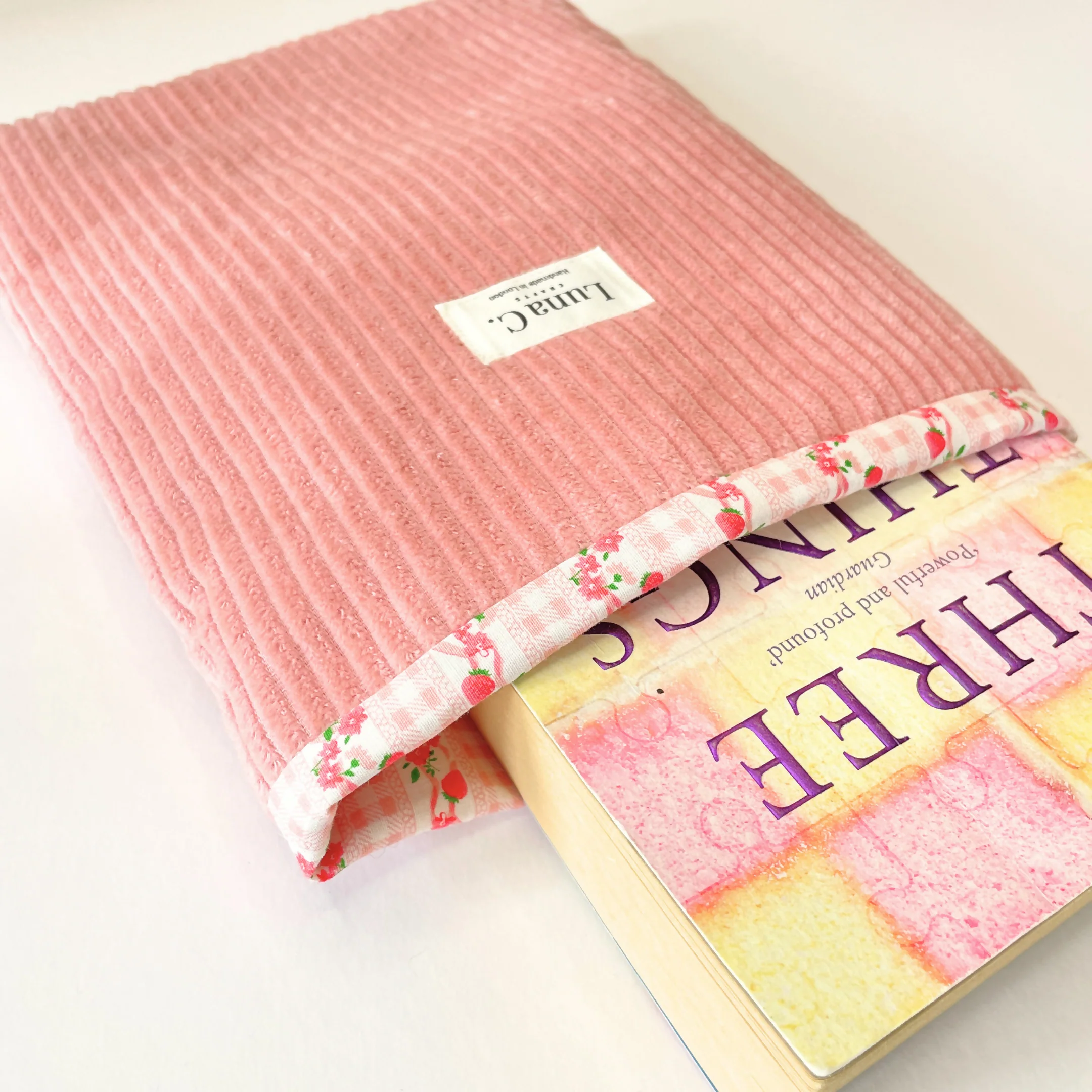 Smoky Pink Cherry Gingham Lining Book Sleeve - Image 3