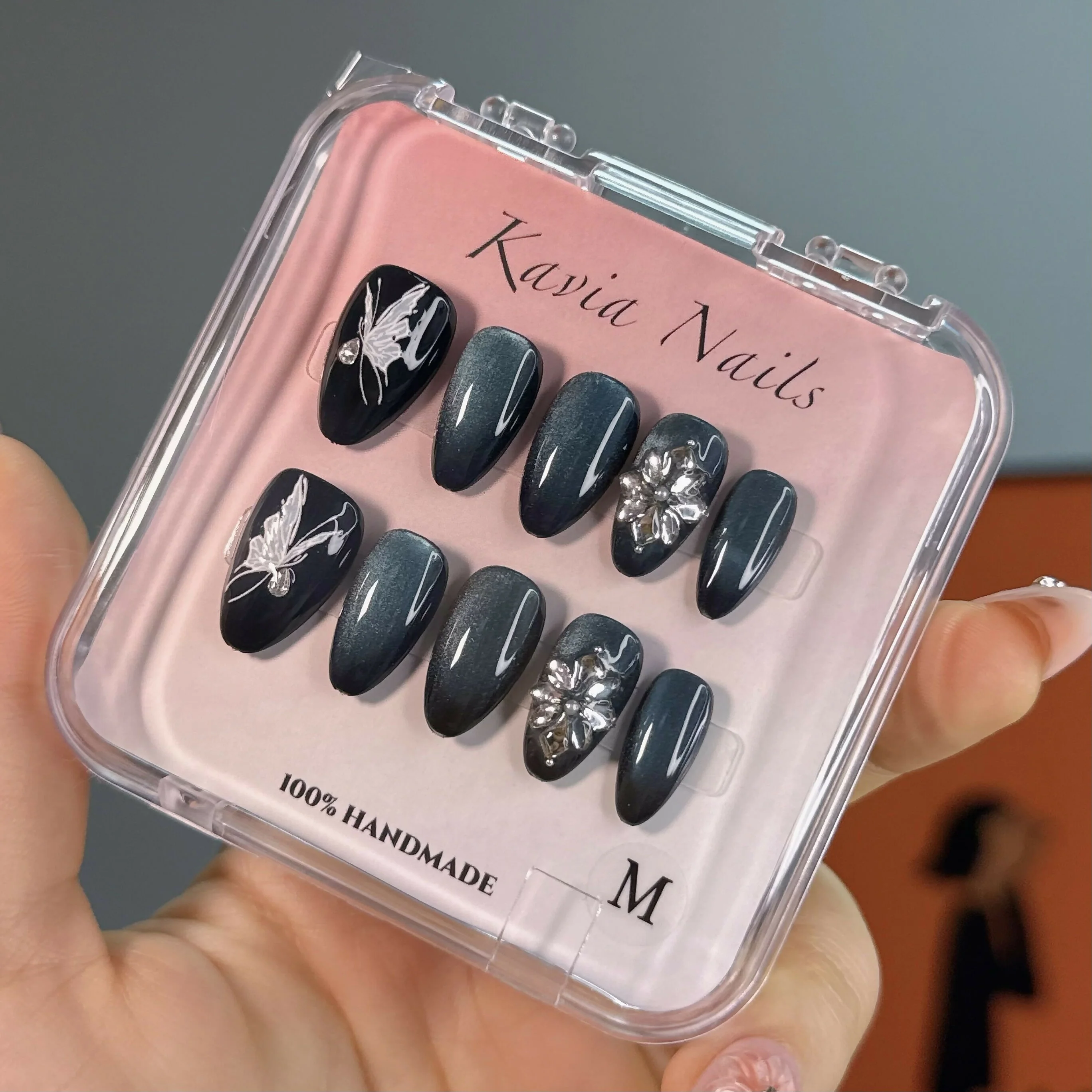 Snowflake Butterfly (Blue) - Handmade press-on nails - Image 3