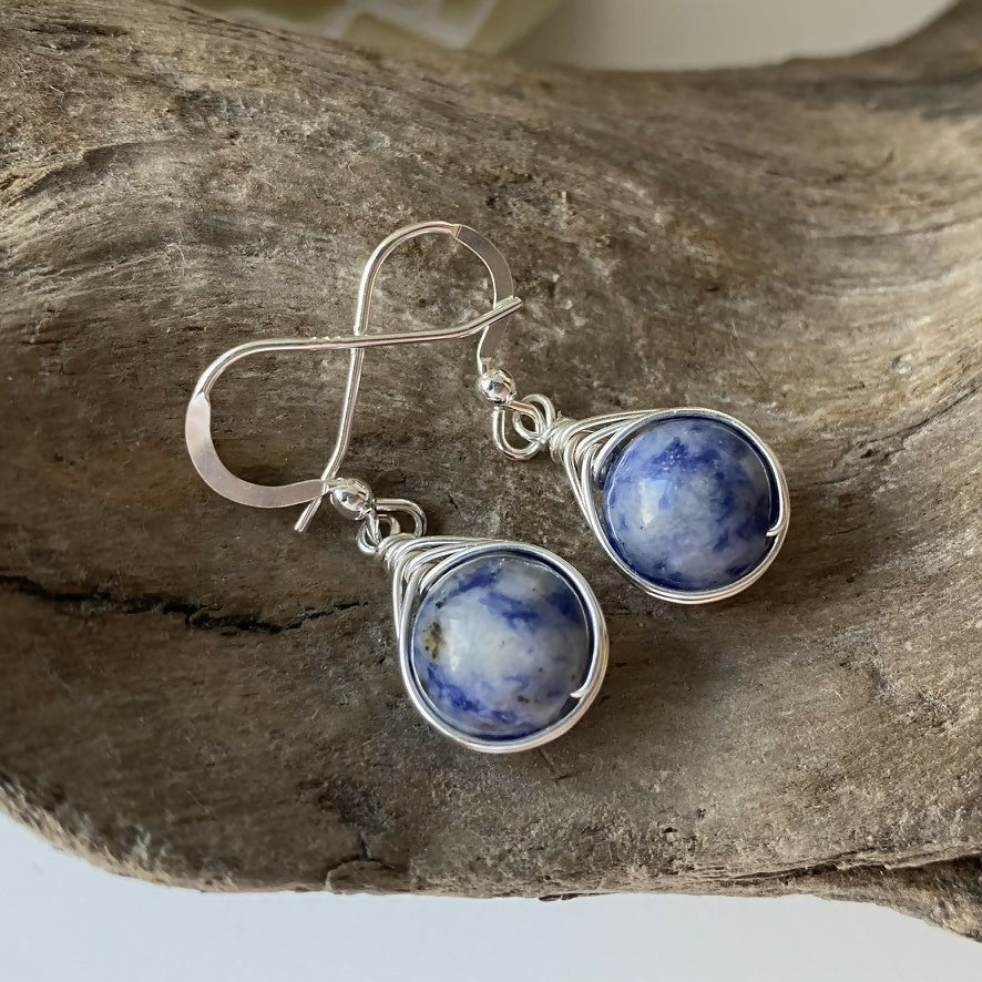 Sodalite Drop Earrings, Sterling Silver - Image 3