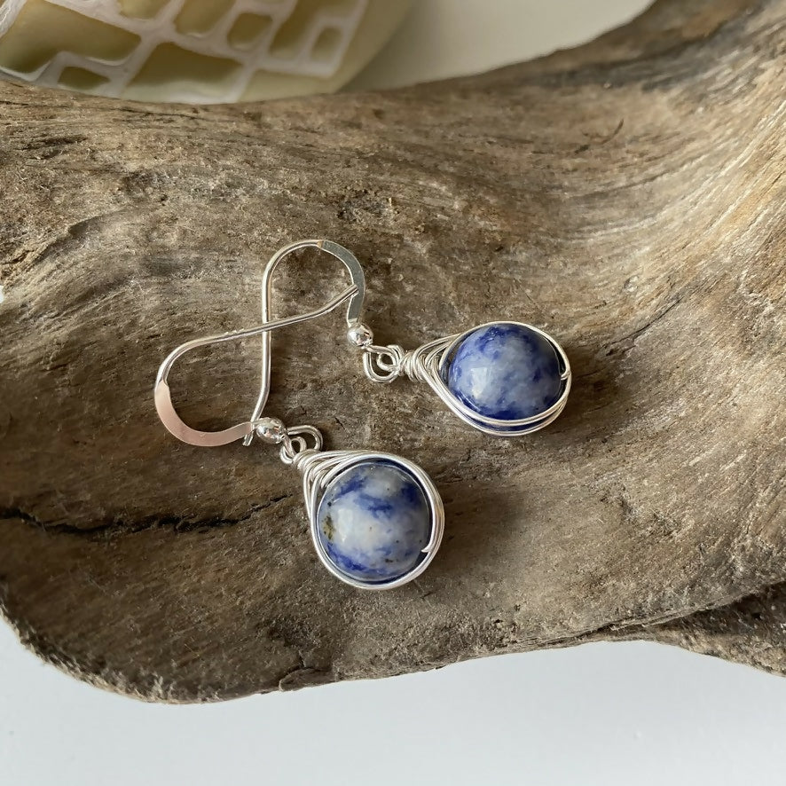 Sodalite Drop Earrings, Sterling Silver - Image 4