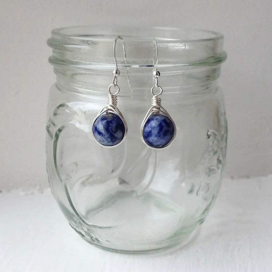 Sodalite Drop Earrings, Sterling Silver - Image 9