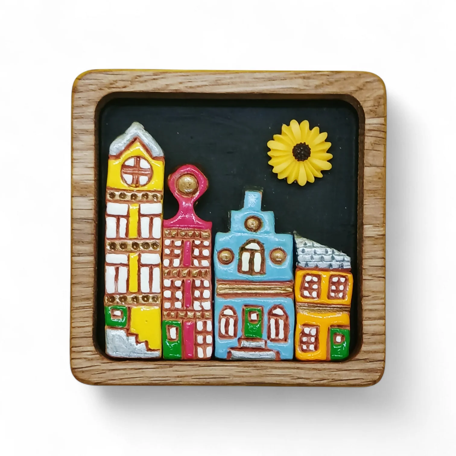 Solid Oak Framed Mini Dutch Houses with Flower