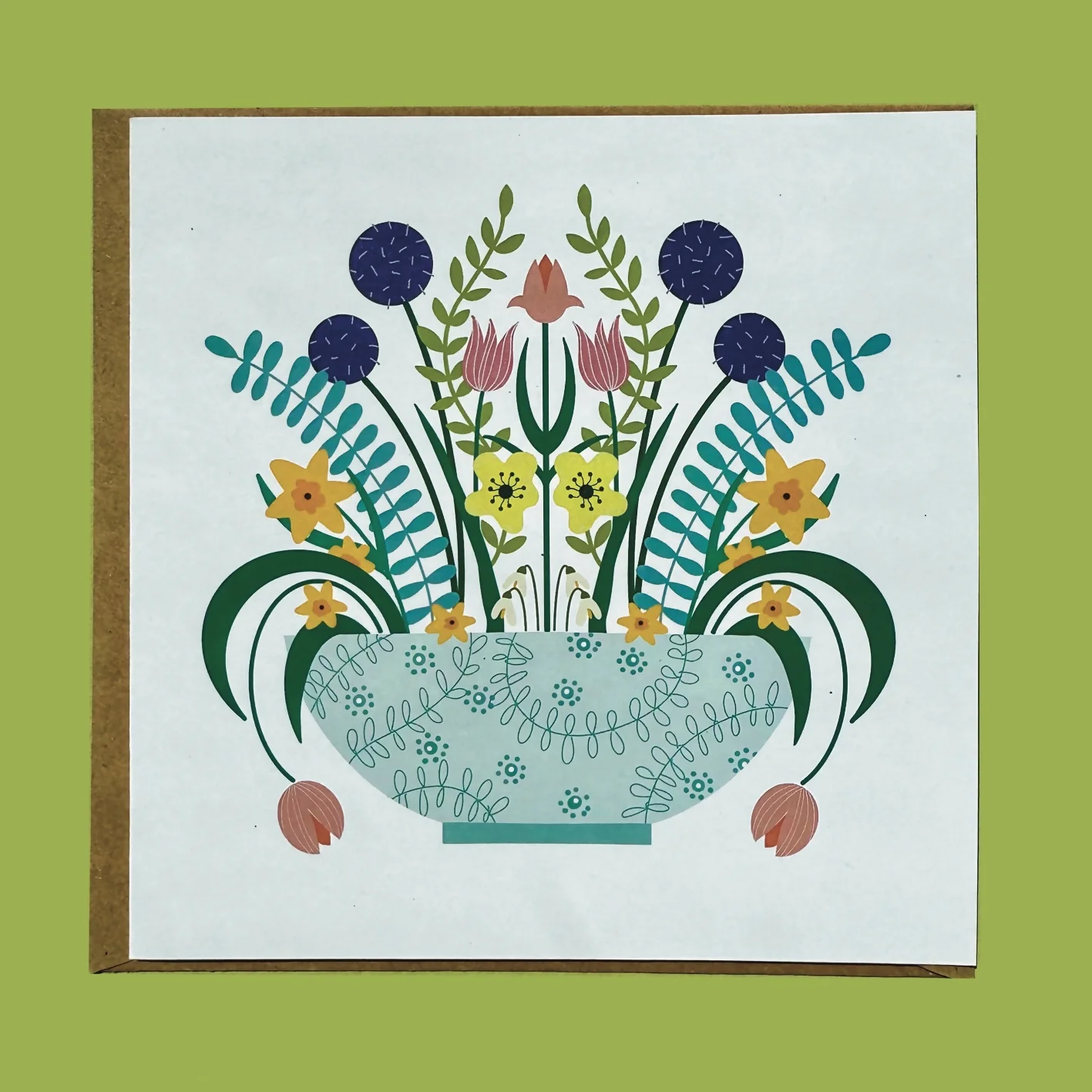 Spring Flowers (White) Square Greetings Card
